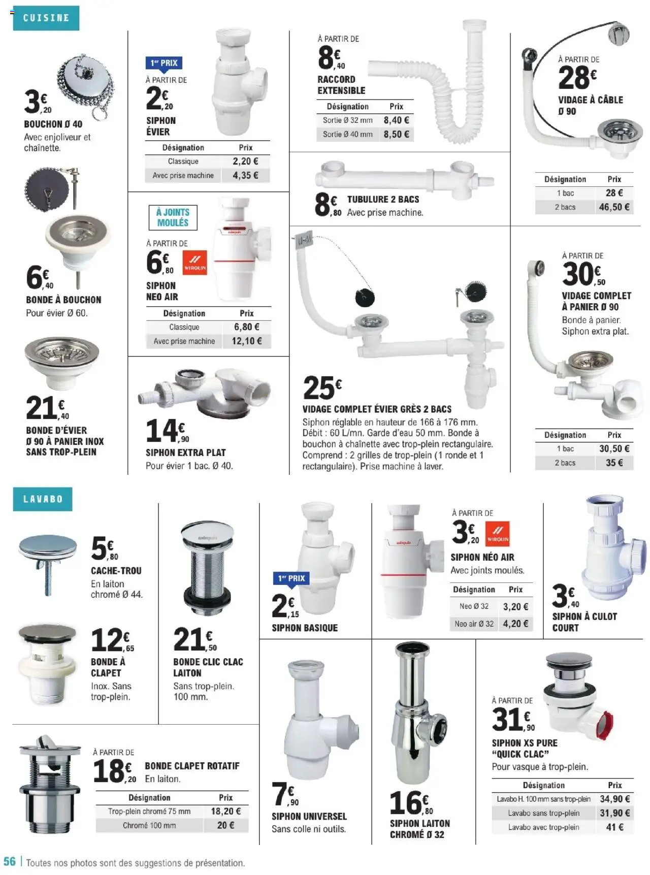  | Page: 56 | Produits: Câble, Lavabo, Panier, Colle