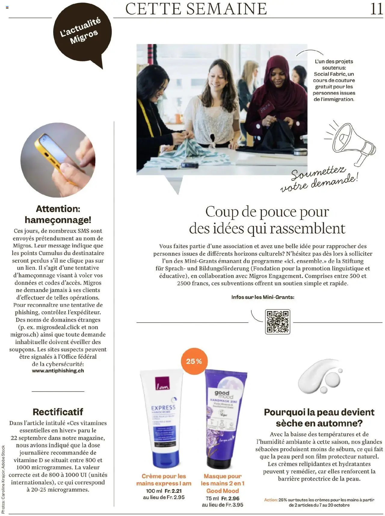 Migros Magazin FR – gültig ab 06.10.2025 | Seite: 11 | Produkte: Handcreme, Creme