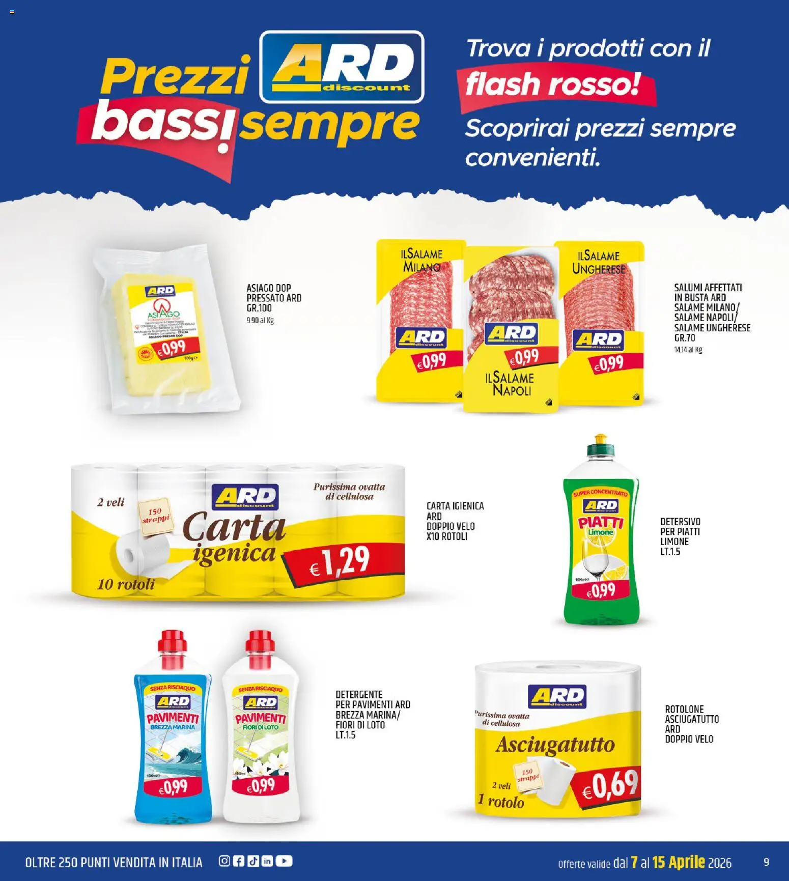 Volantino ARD Discount del 07.04.2026 | Pagina: 9 | Prodotti: Salame, Detergente, Limone, Asciugatutto
