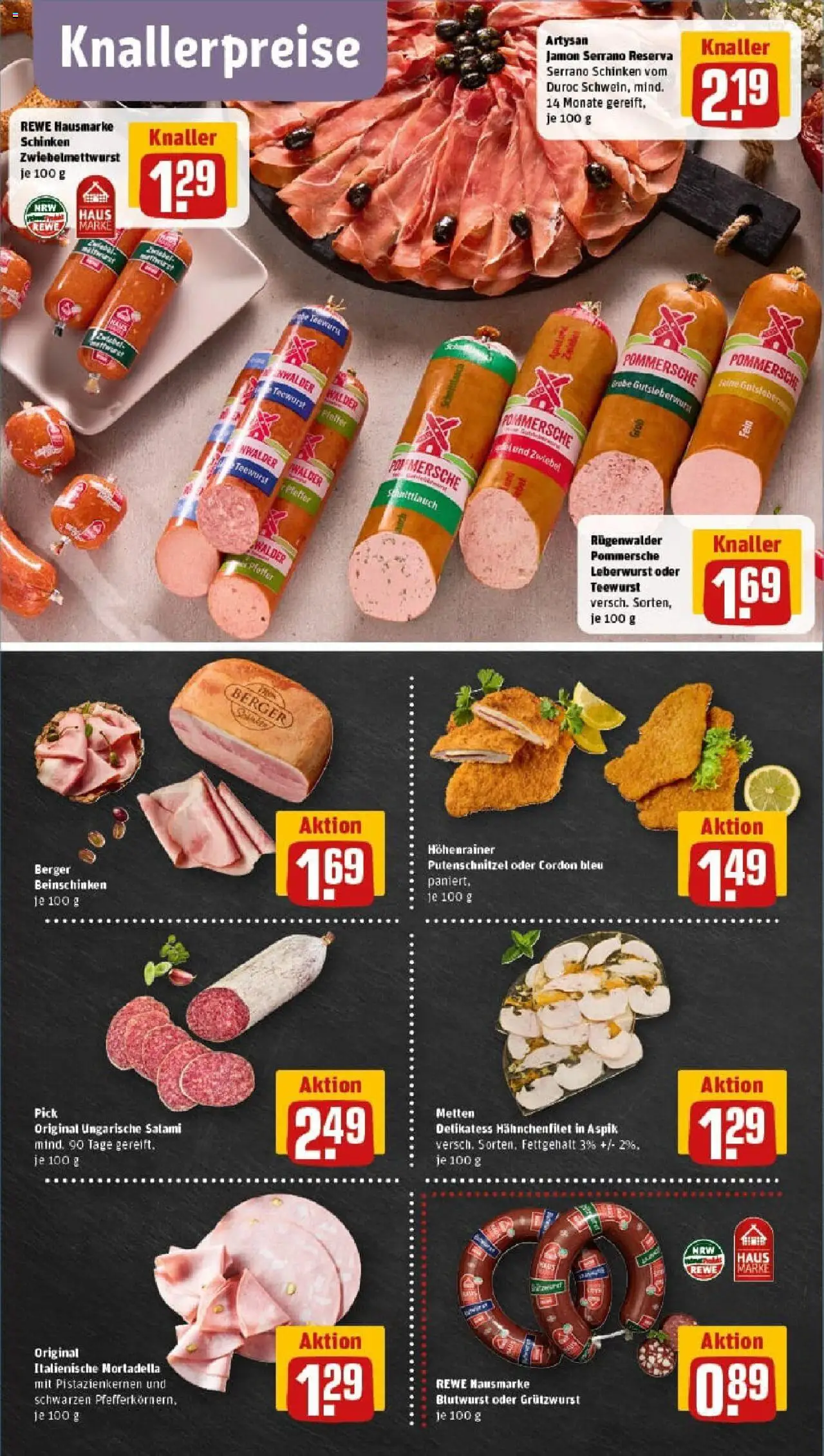 Rewe prospekt Bottrop	 – gültig ab 13.10.2025 | Seite: 8 | Produkte: Putenschnitzel, Salami, Serrano schinken, Schinken