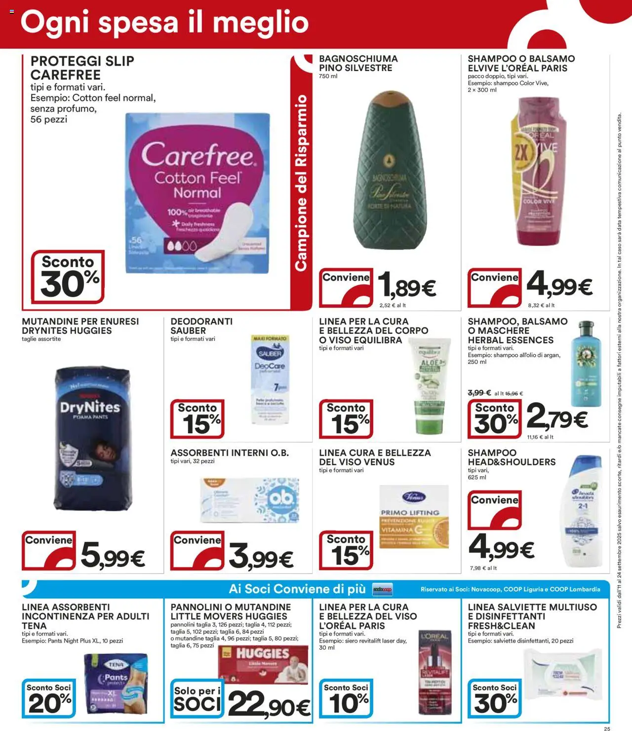 Volantino Ipercoop del 11.09.2025 | Pagina: 25 | Prodotti: Bagnoschiuma, Proteggi slip, Slip, Data