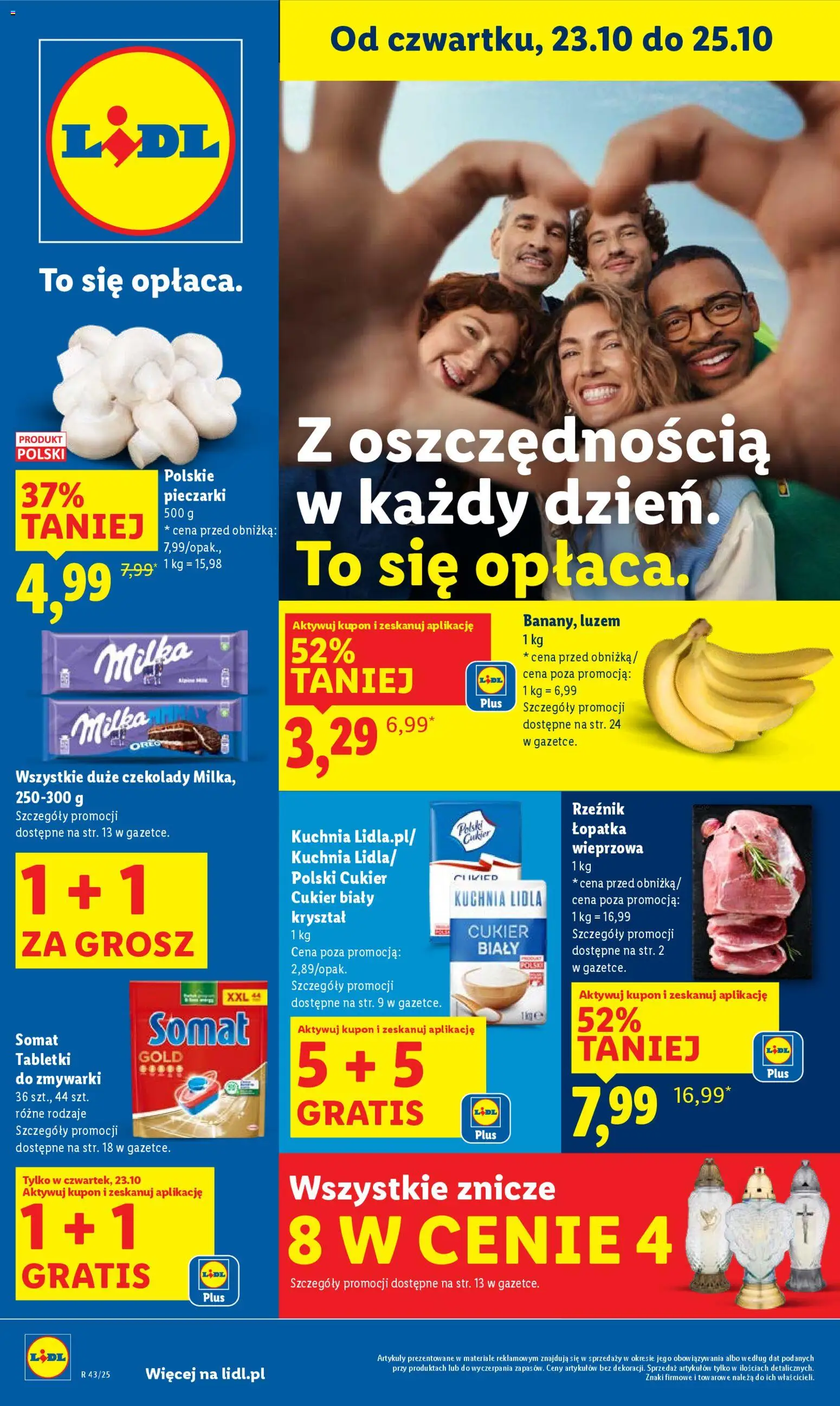 Lidl Gazetka od 23.10.2025 | Strona: 1 | Produkty: Czekolady, Znicze, Cukier biały, Tabletki do zmywarki