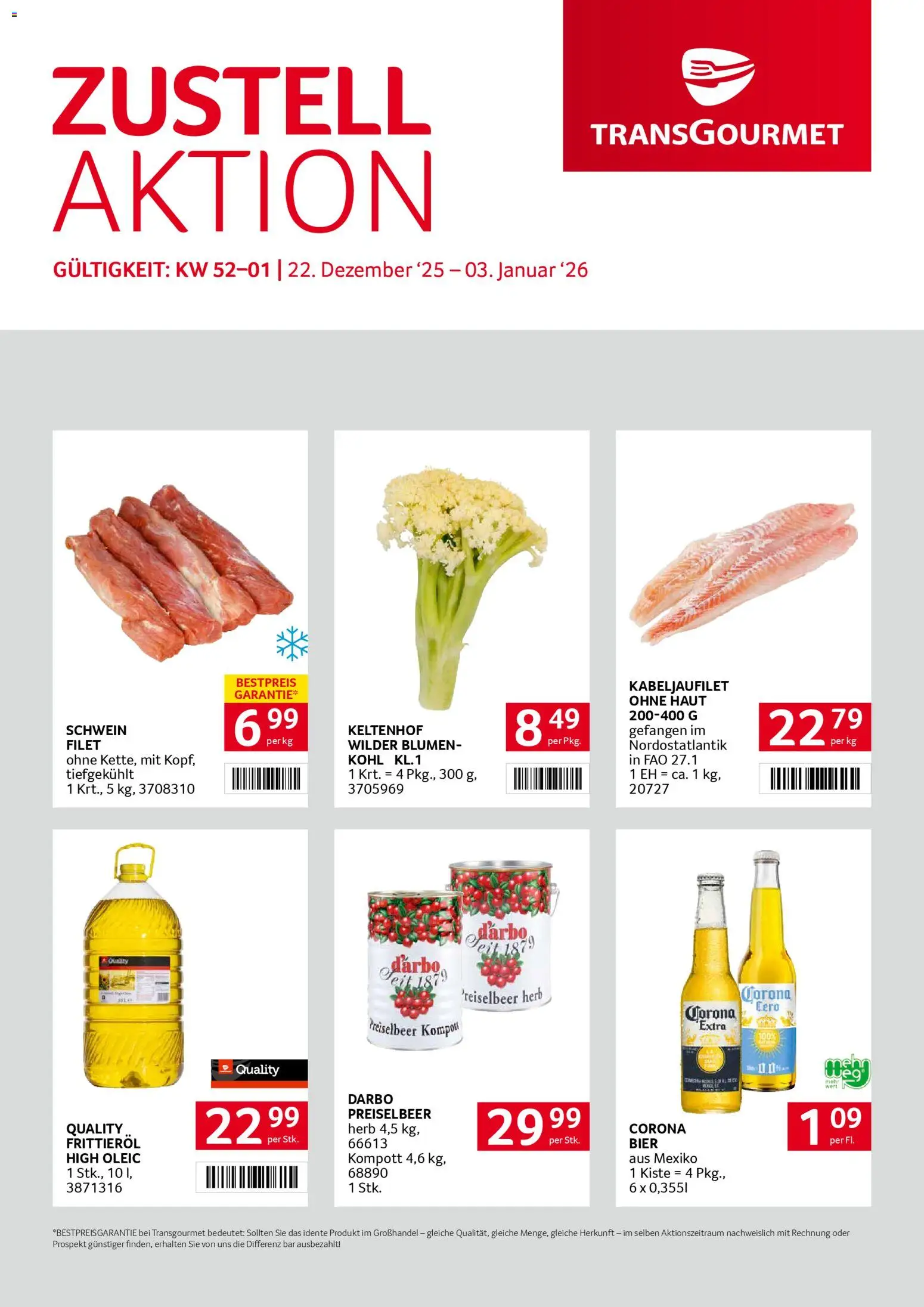 Transgourmet Zustellaktion gültig ab 22.12.2025 | Seite: 1 | Produkte: Huile à frire, Bier