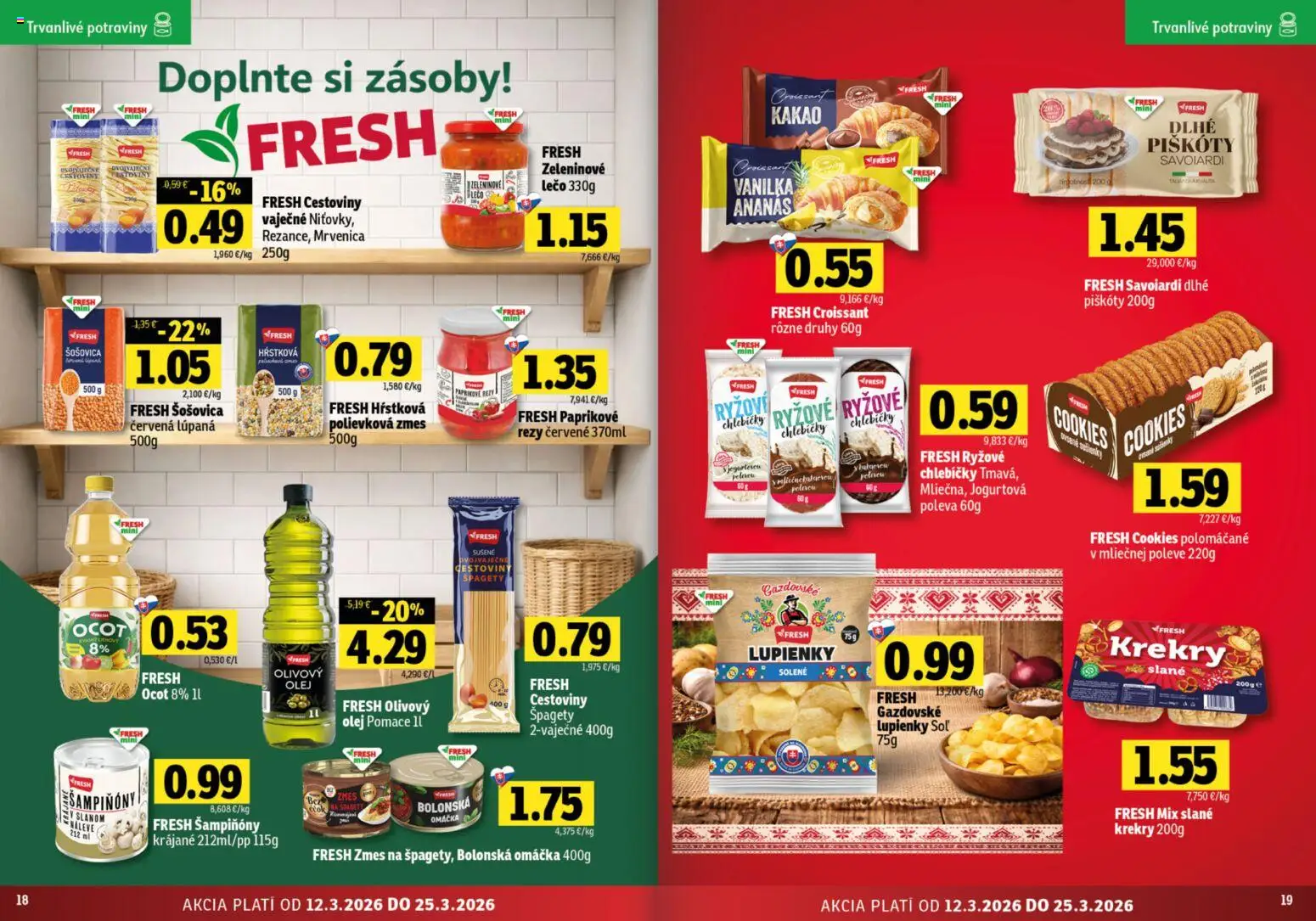 Nové Fresh akcie – leták je platný od 12.03.2026 | Strana: 10 | Produkty: Olej, Croissant, Šošovica, Omáčka