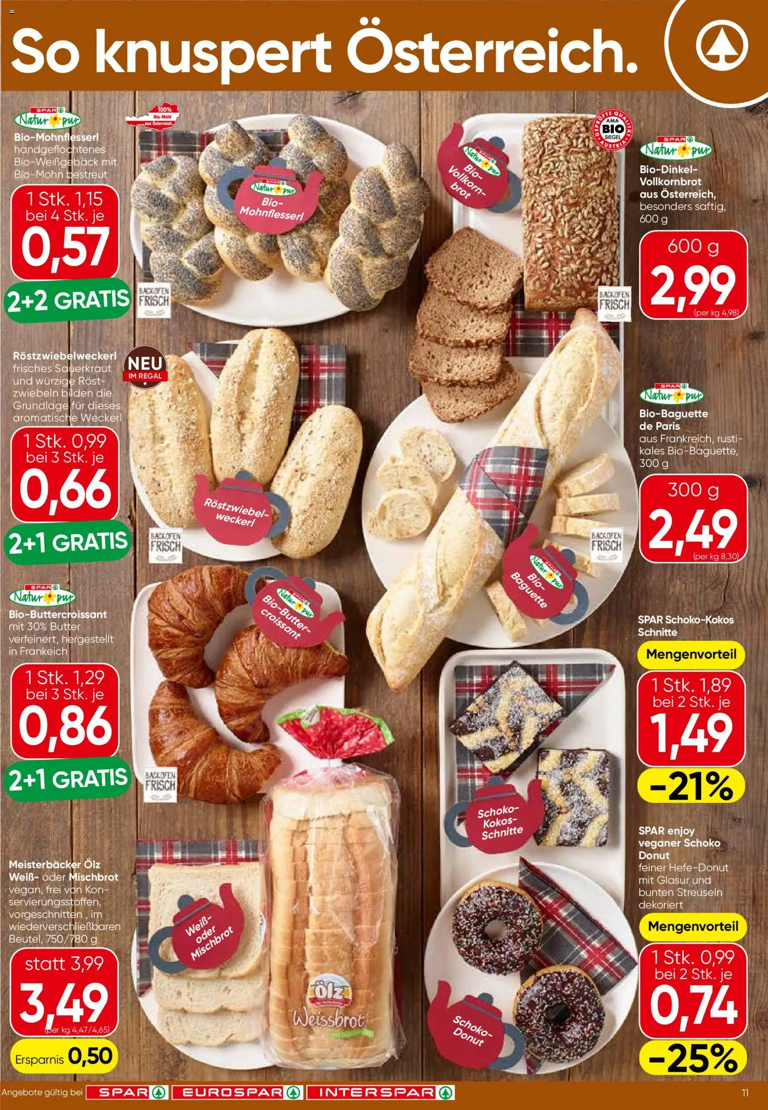 Spar Flugblatt - Niederösterreich gültig ab 26.02.2026 | Seite: 11 | Produkte: Zwiebeln, Jääkaappipakastin, Regal, Brot