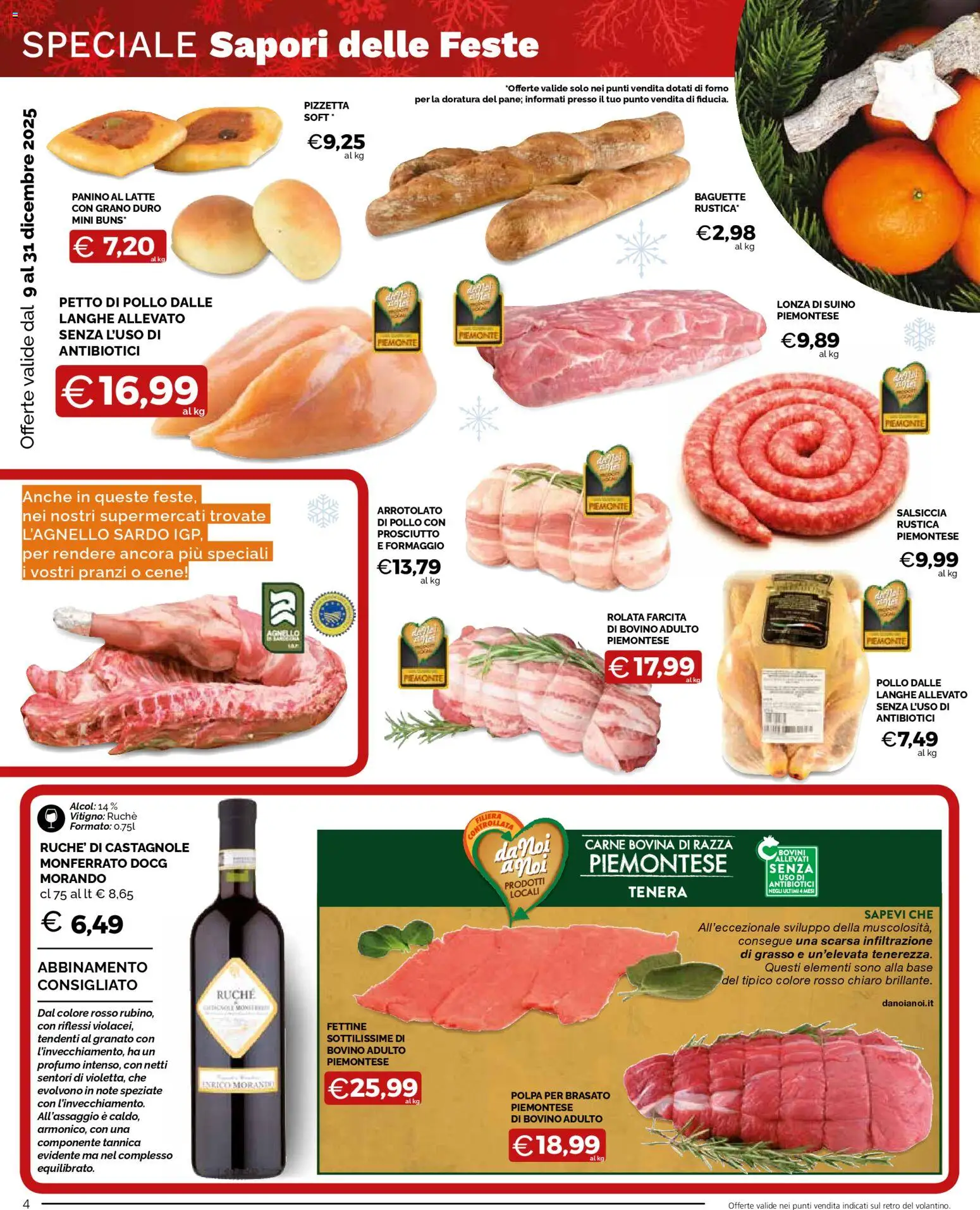 Volantino Mercatò del 09.12.2025 | Pagina: 4 | Prodotti: Bovino, Pollo, Suino, Forno