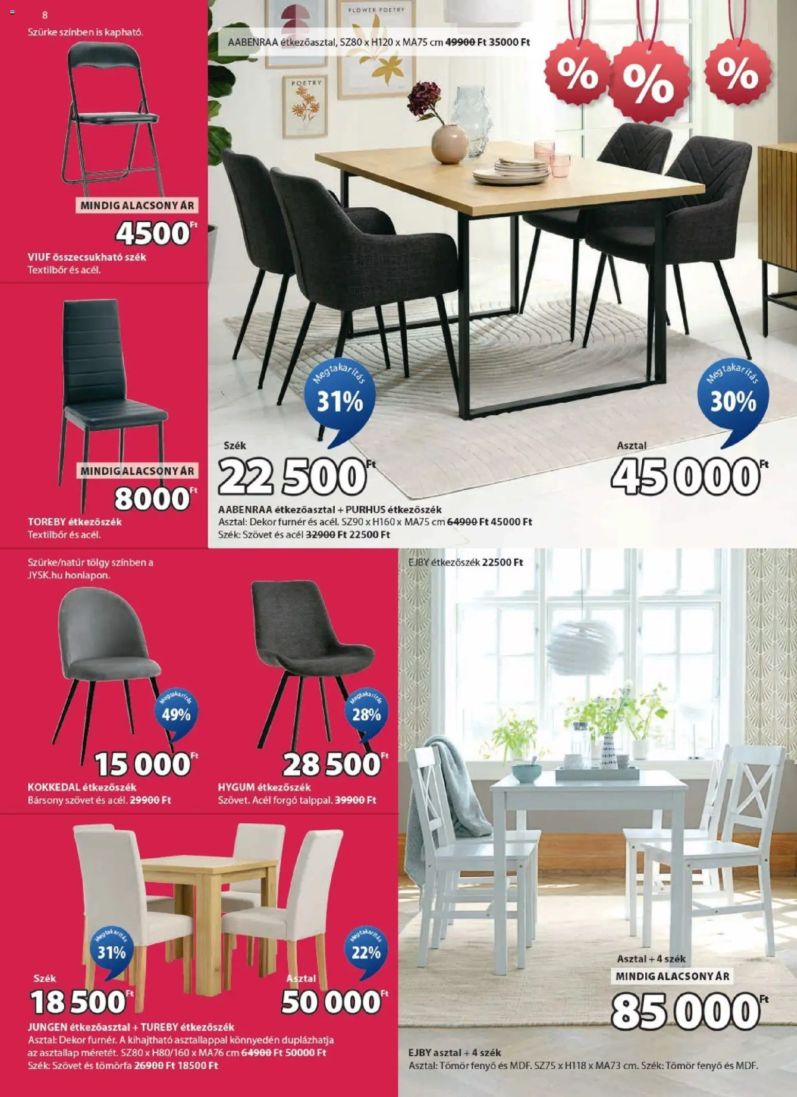 JYSK akciós ujság - amely érvényes a következő dátumtól: 31.12.2025 | Oldal: 8 | Termékek: Étkezőasztal, Asztallap, Asztal, Étkezőszék