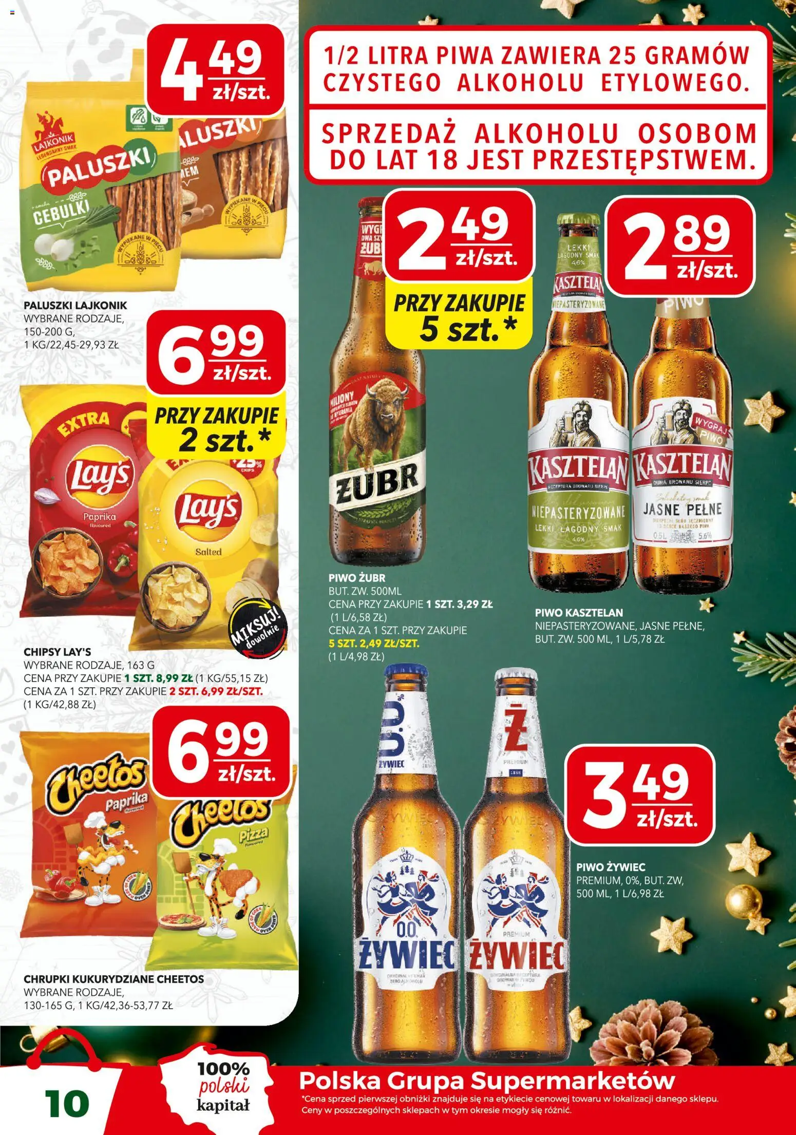 Top Market Gazetka od 04.12.2025 | Strona: 10 | Produkty: Piwo żubr, Chipsy, Chrupki, Paluszki