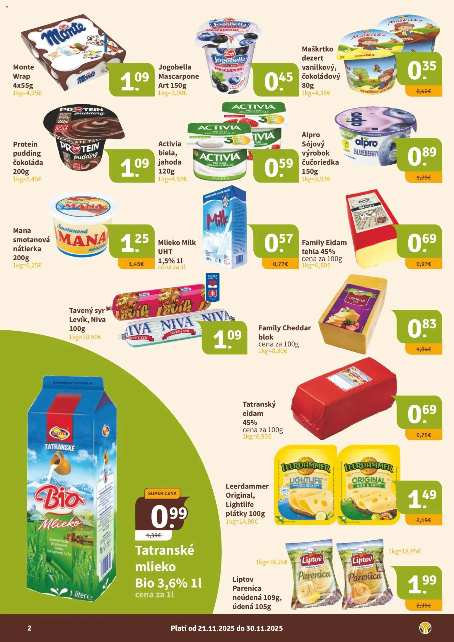 Nové Nitrazdroj akcie – leták je platný od 21.11.2025 | Strana: 2 | Produkty: Mlieko, Syr, Čokoláda, Alpro