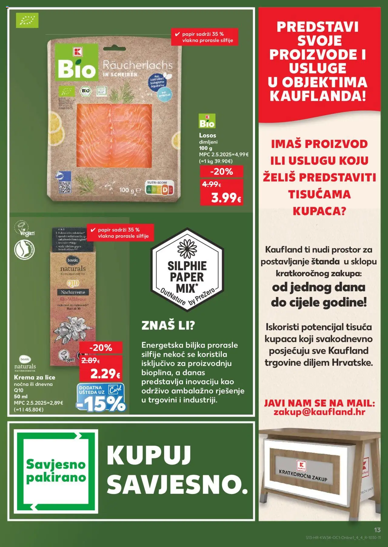 Kaufland katalog | vrijedi od 20.08.2025 | Stranica: 13 | Proizvodi: Dimljeni losos, Krema za lice, Krema, Losos
