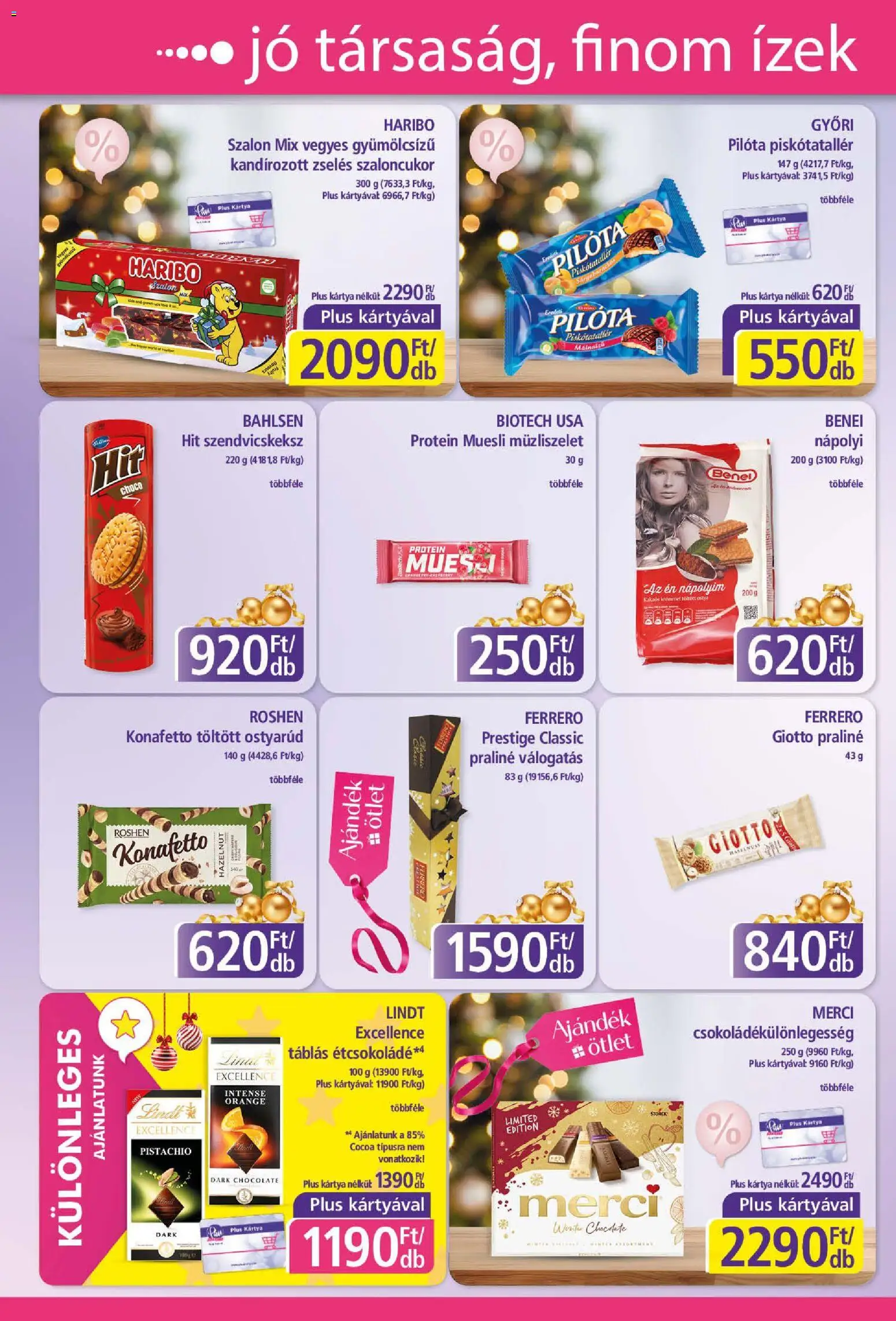 Plus Market akciós ujság - amely érvényes a következő dátumtól: 18.12.2025 | Oldal: 8 | Termékek: Szaloncukor, Protein, Praliné, Nápolyi