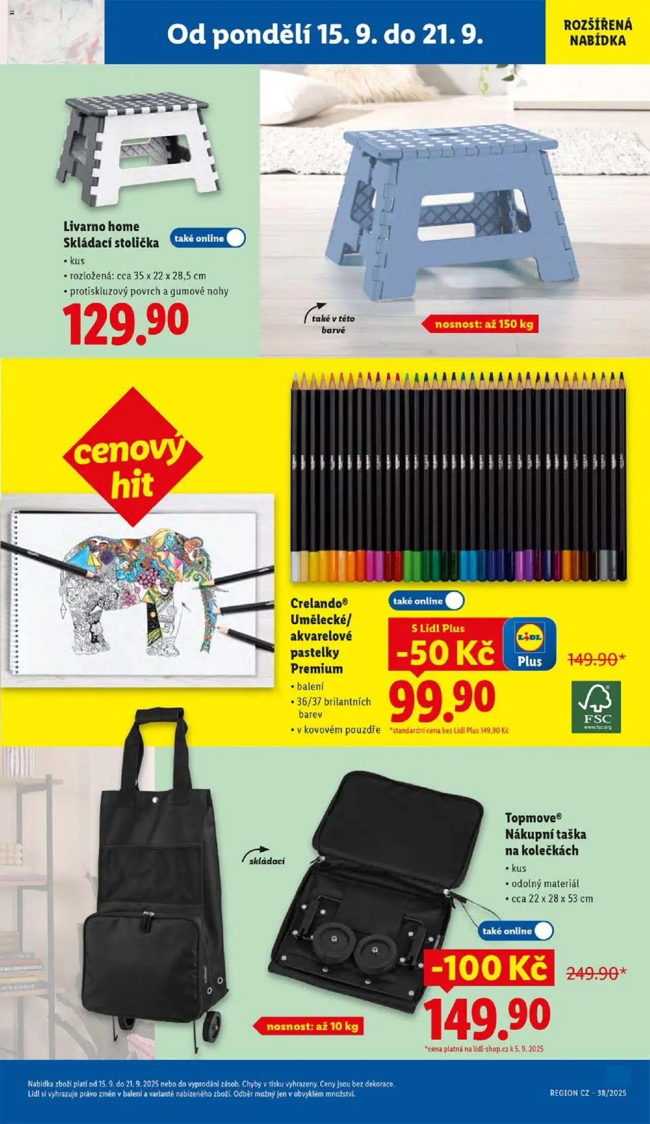 Lidl leták od 15.09.2025 | Strana: 45 | Produkty: Nákupní taška na kolečkách, Stolička, Skládací stolička, Taška na kolečkách