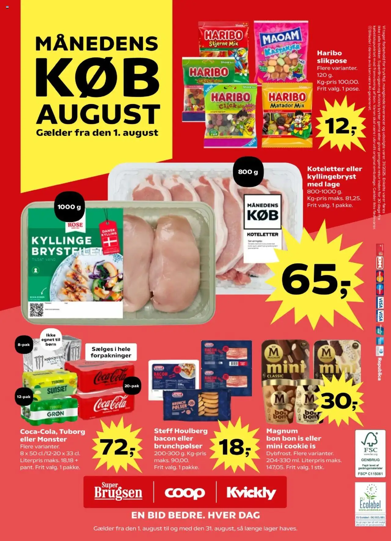 Kvickly Tilbudsavis gyldig fra 01.08.2025 | Side: 40 | Produkter: Pølser, Coca Cola, Is, Bacon