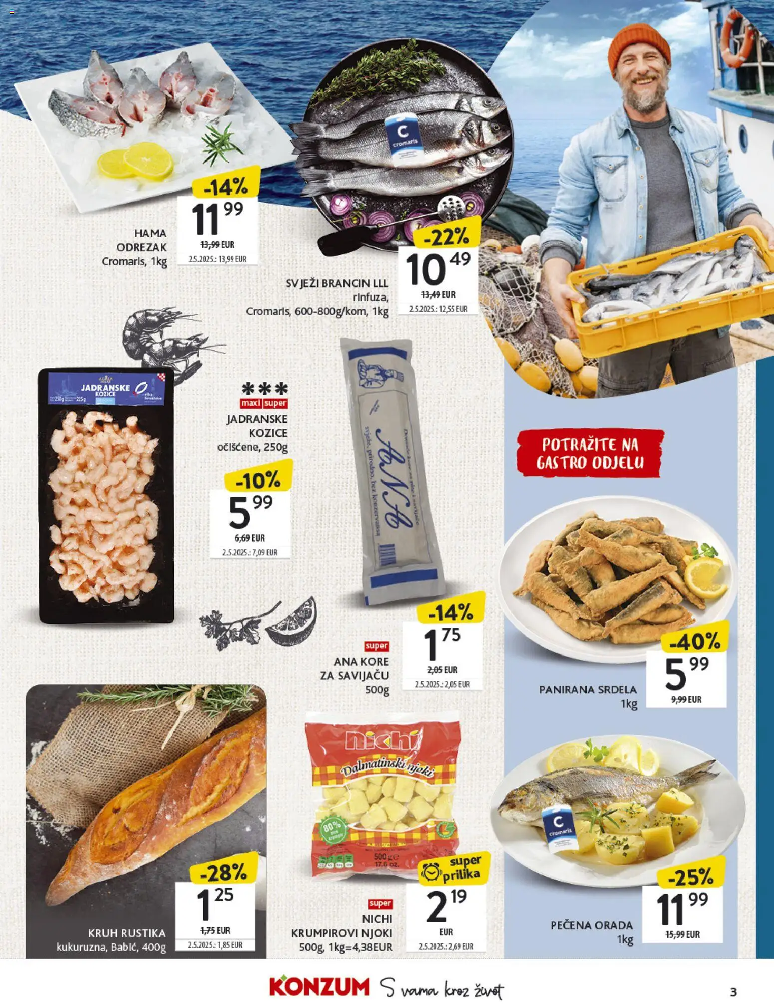 Konzum katalog | vrijedi od 27.10.2025 | Stranica: 3 | Proizvodi: Kruh, Srdela, Brancin, Kozice