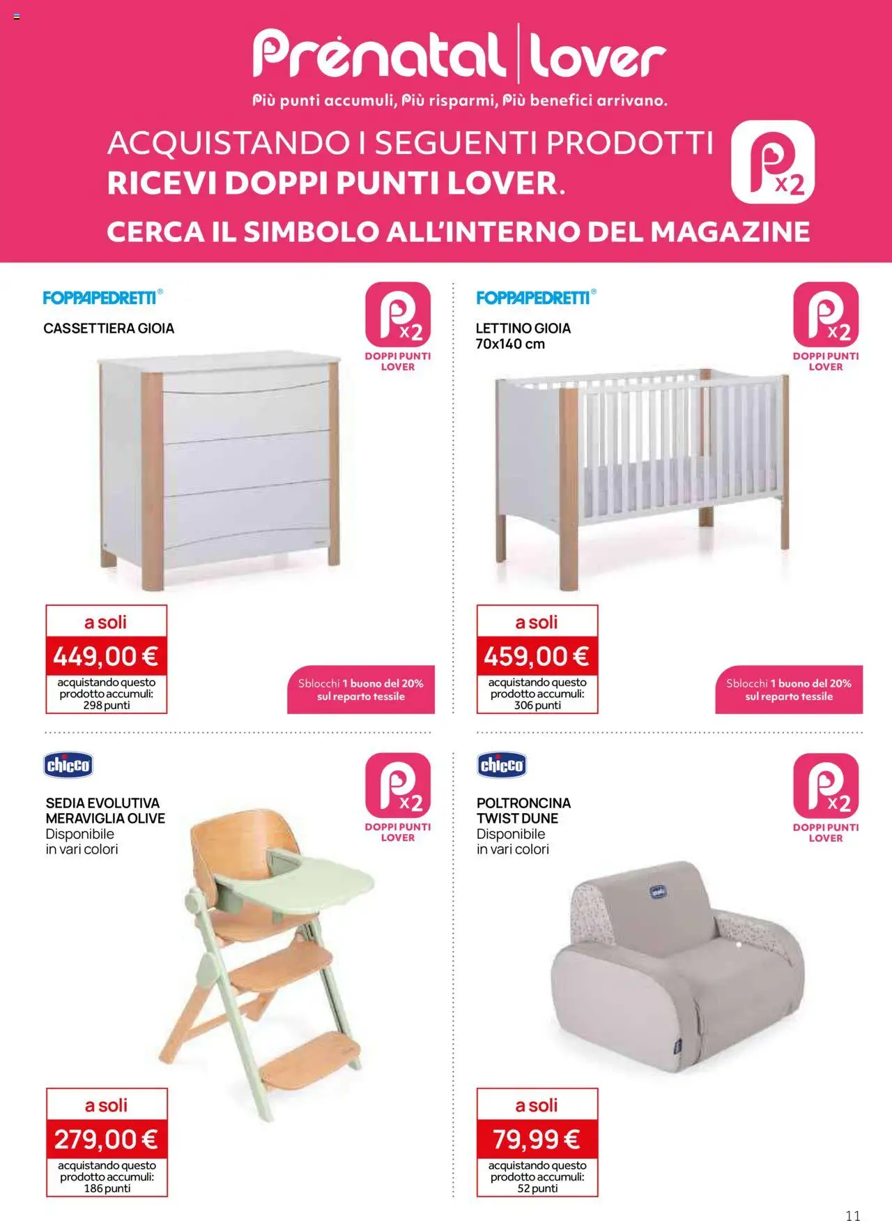 Volantino Prenatal del 21.08.2025 | Pagina: 11 | Prodotti: Olive, Lettino, Cassettiera, Sedia