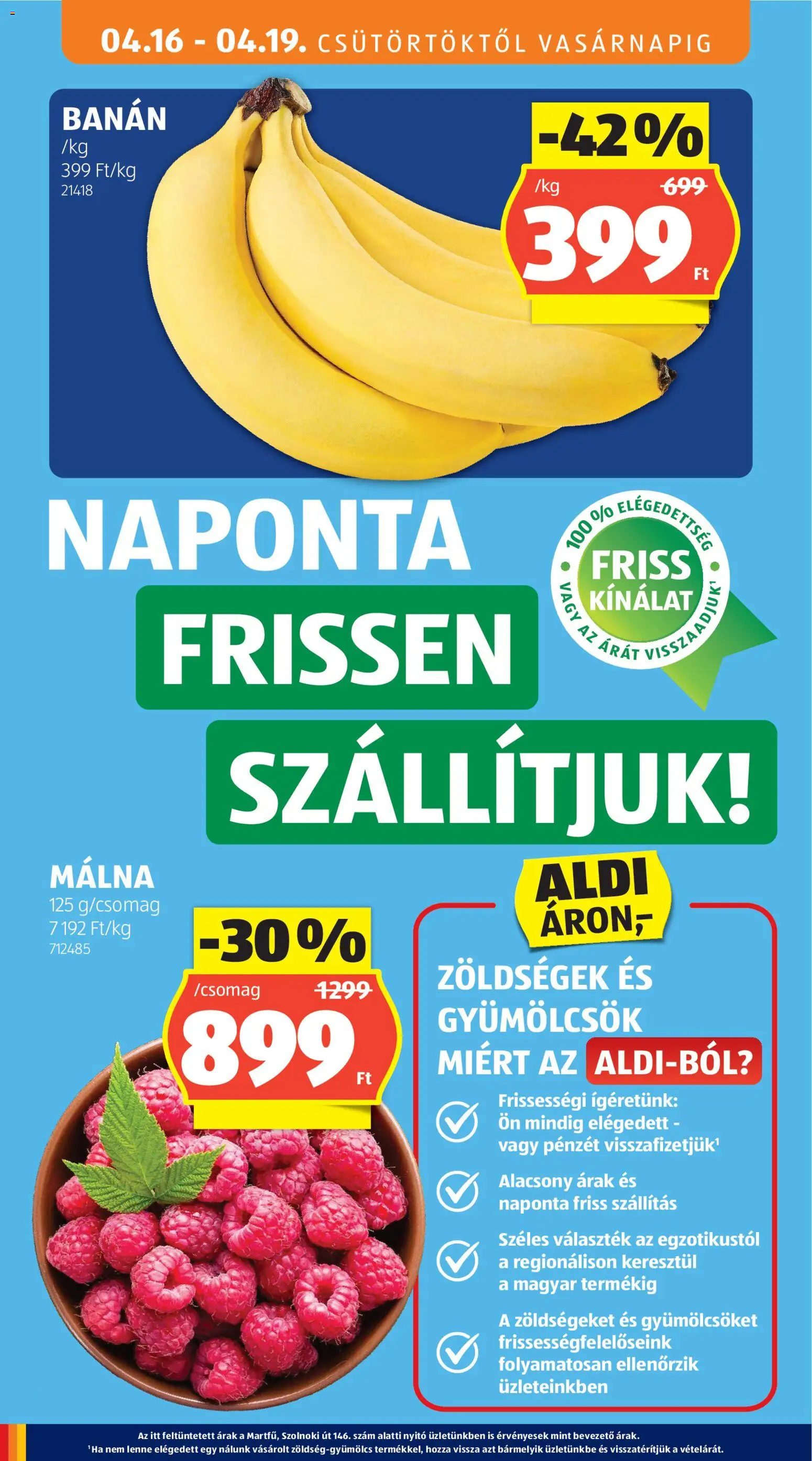 Aldi akciós ujság - amely érvényes a következő dátumtól: 16.04.2026 | Oldal: 18 | Termékek: Málna, Banán