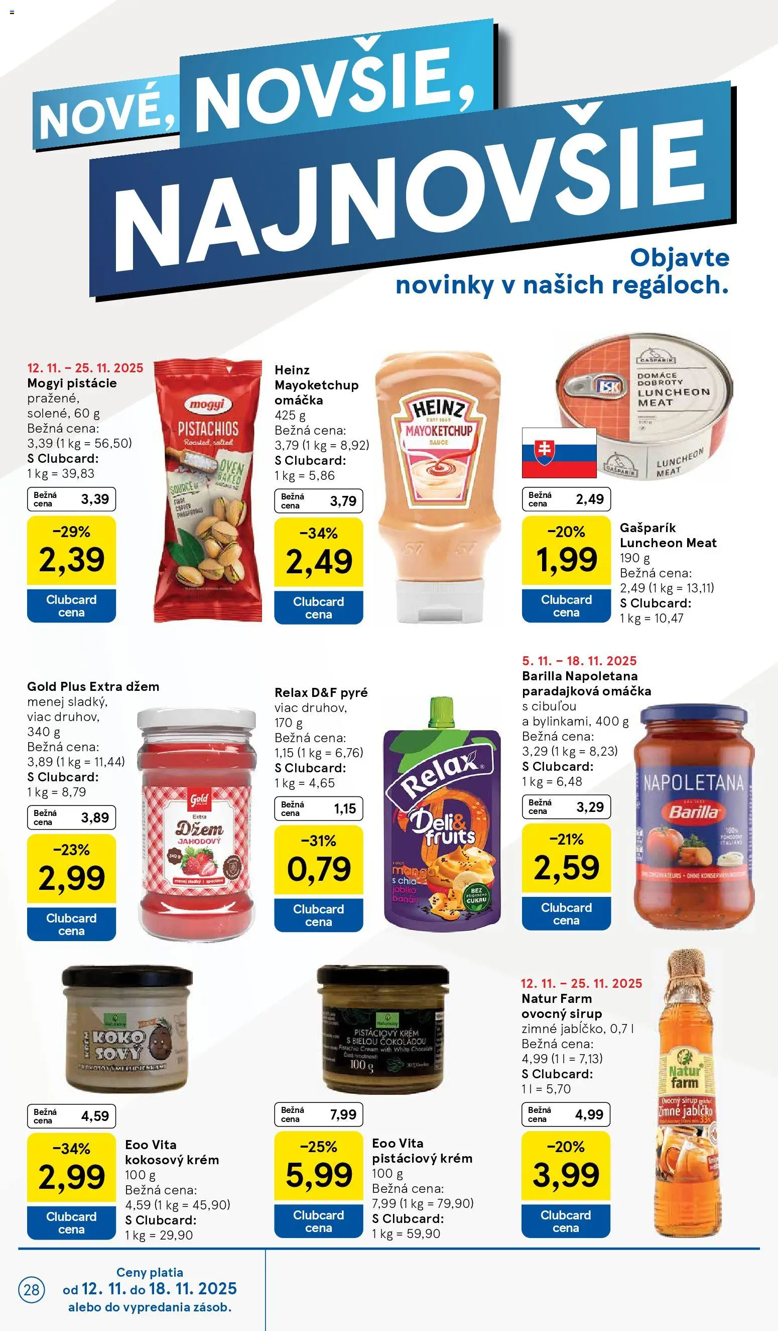 Nové Tesco akcie – leták je platný od 12.11.2025 | Strana: 28 | Produkty: Krém, Omáčka, Pistácie