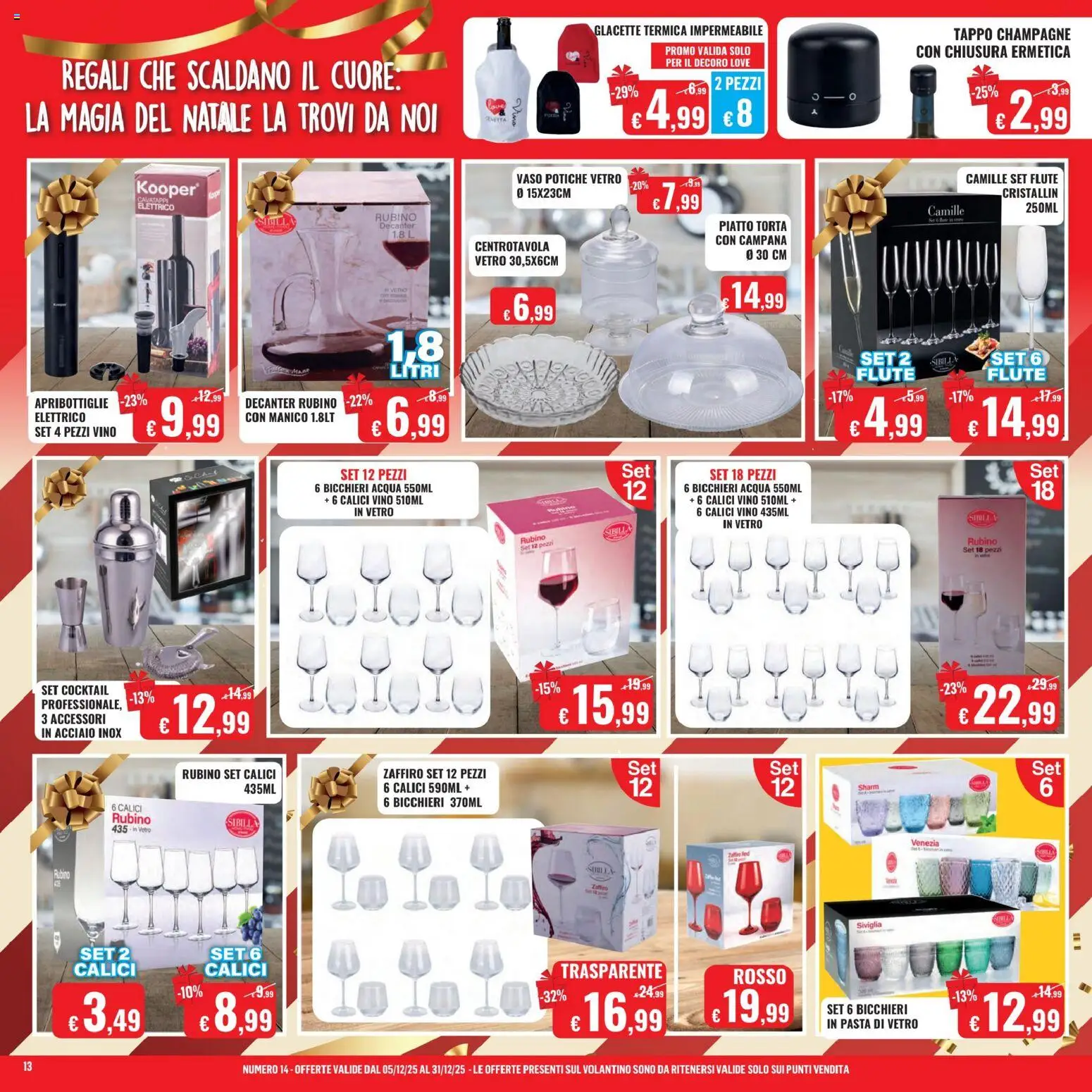 Volantino Satur del 05.12.2025 | Pagina: 13 | Prodotti: Acqua, Champagne, Piatto, Vaso