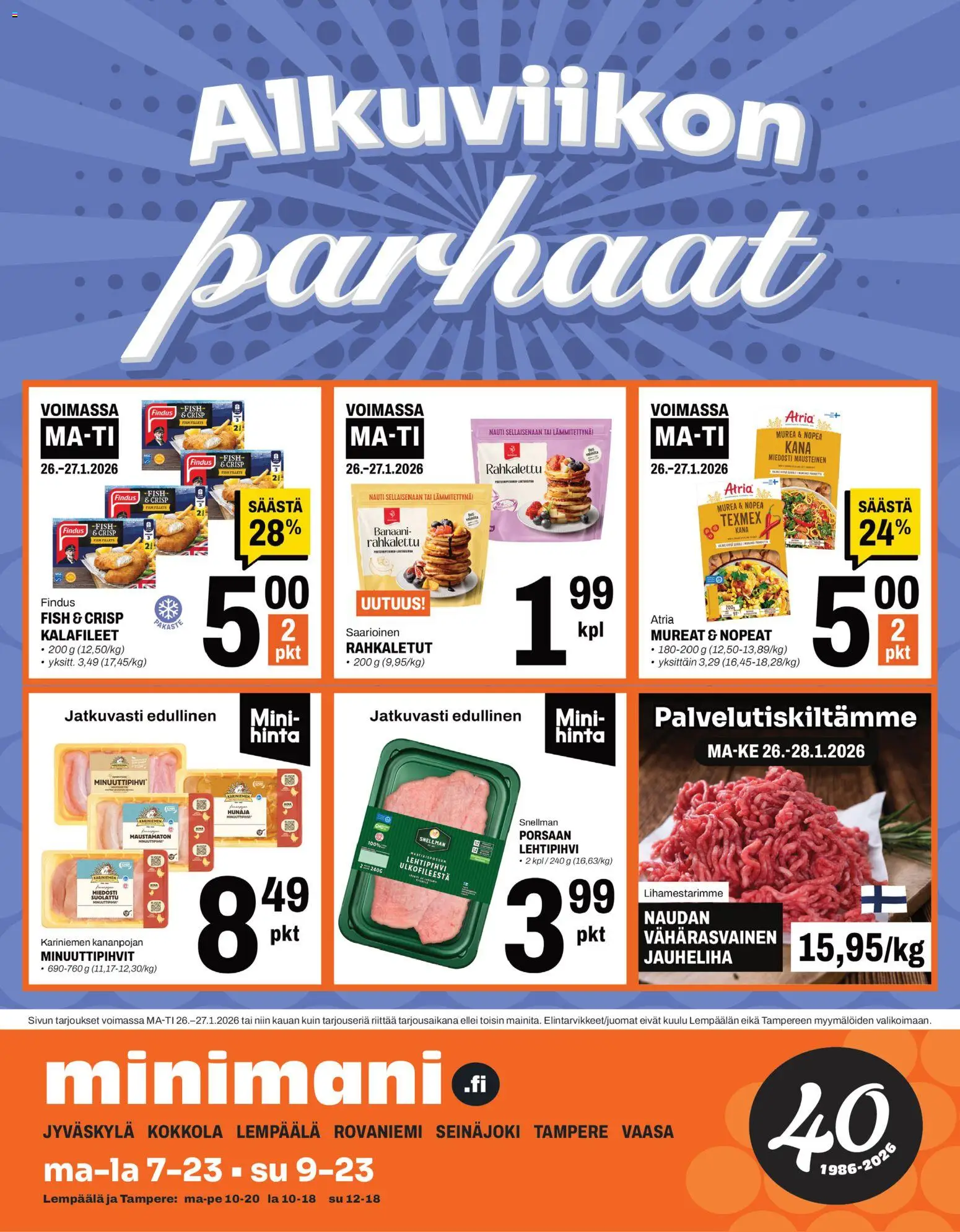 Minimani tarjoukset – voimassa 26.01.2026 alkaen | Sivu: 1 | Tuotteet: Jauheliha, Kana, Hunaja