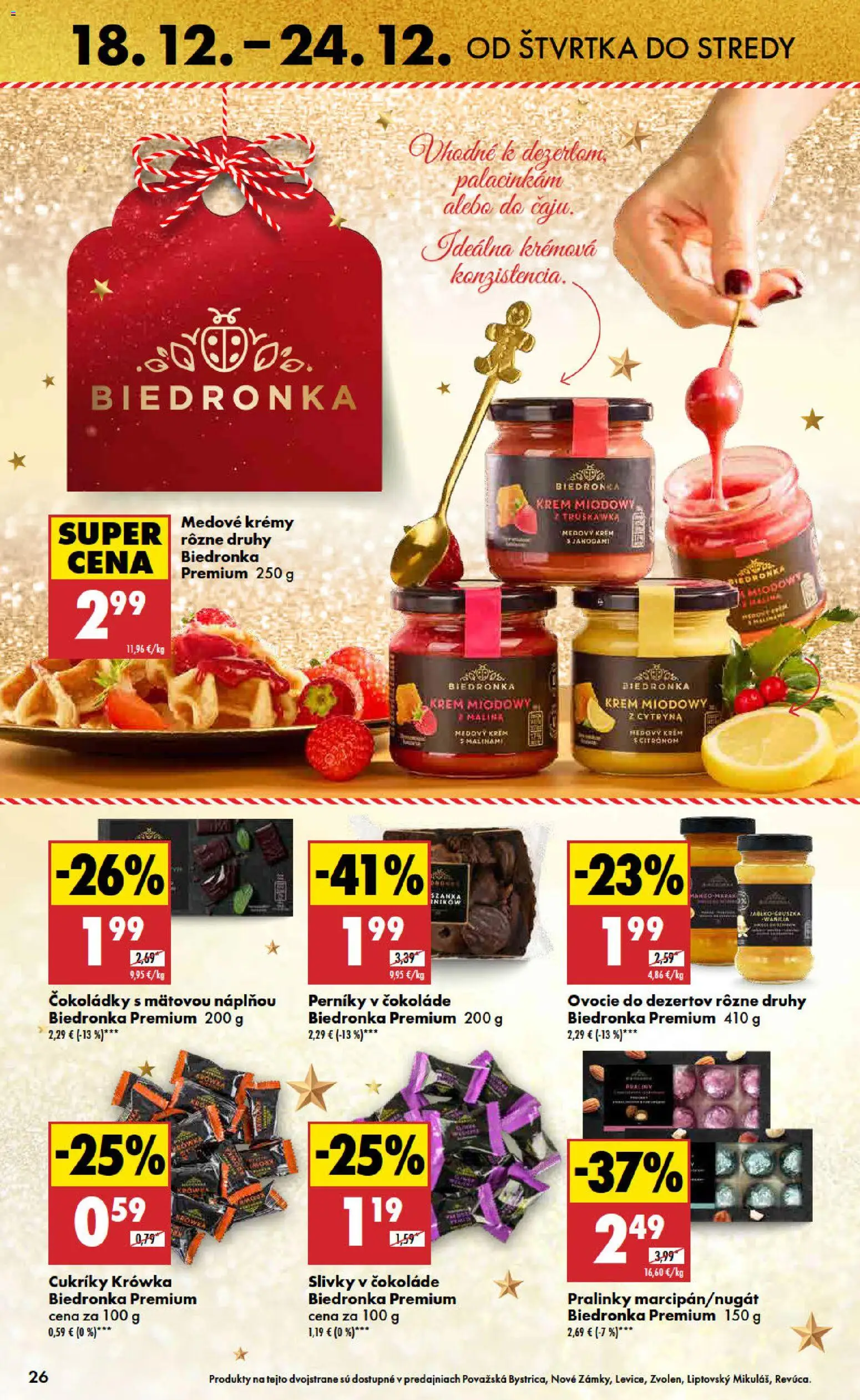 Nové Biedronka akcie – leták je platný od 18.12.2025 | Strana: 26 | Produkty: Cukríky, Krém, Slivky, Ovocie