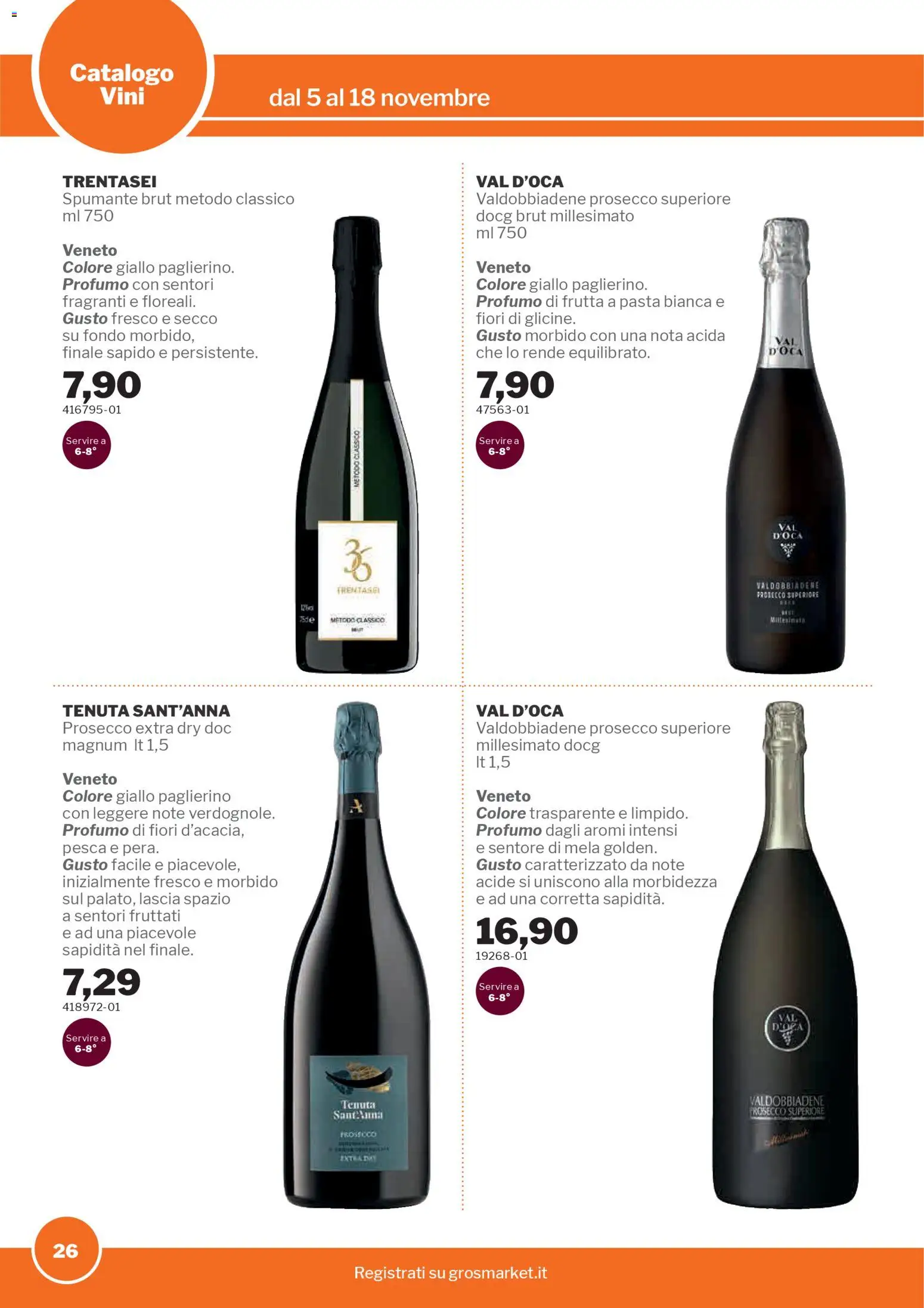 Volantino Sogegross del 05.11.2025 | Pagina: 26 | Prodotti: Prosecco, Frutta, Pasta, Profumo