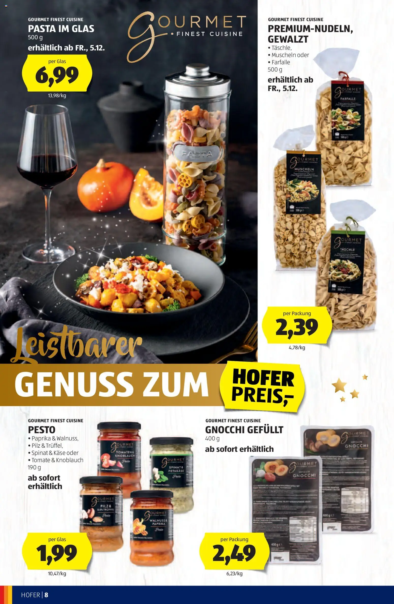 Hofer AT akciós ujság - amely érvényes a következő dátumtól: 05.11.2025 | Oldal: 8 | Termékek: Pesto, Farfalle, Gnocchi