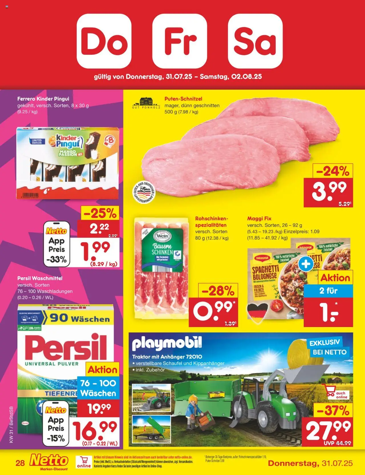 Netto Marken-Discount Prospekt 	 - gültig ab dem 28.07.2025 | Seite: 50 | Produkte: Maggi fix, Schinken, Wein, Persil