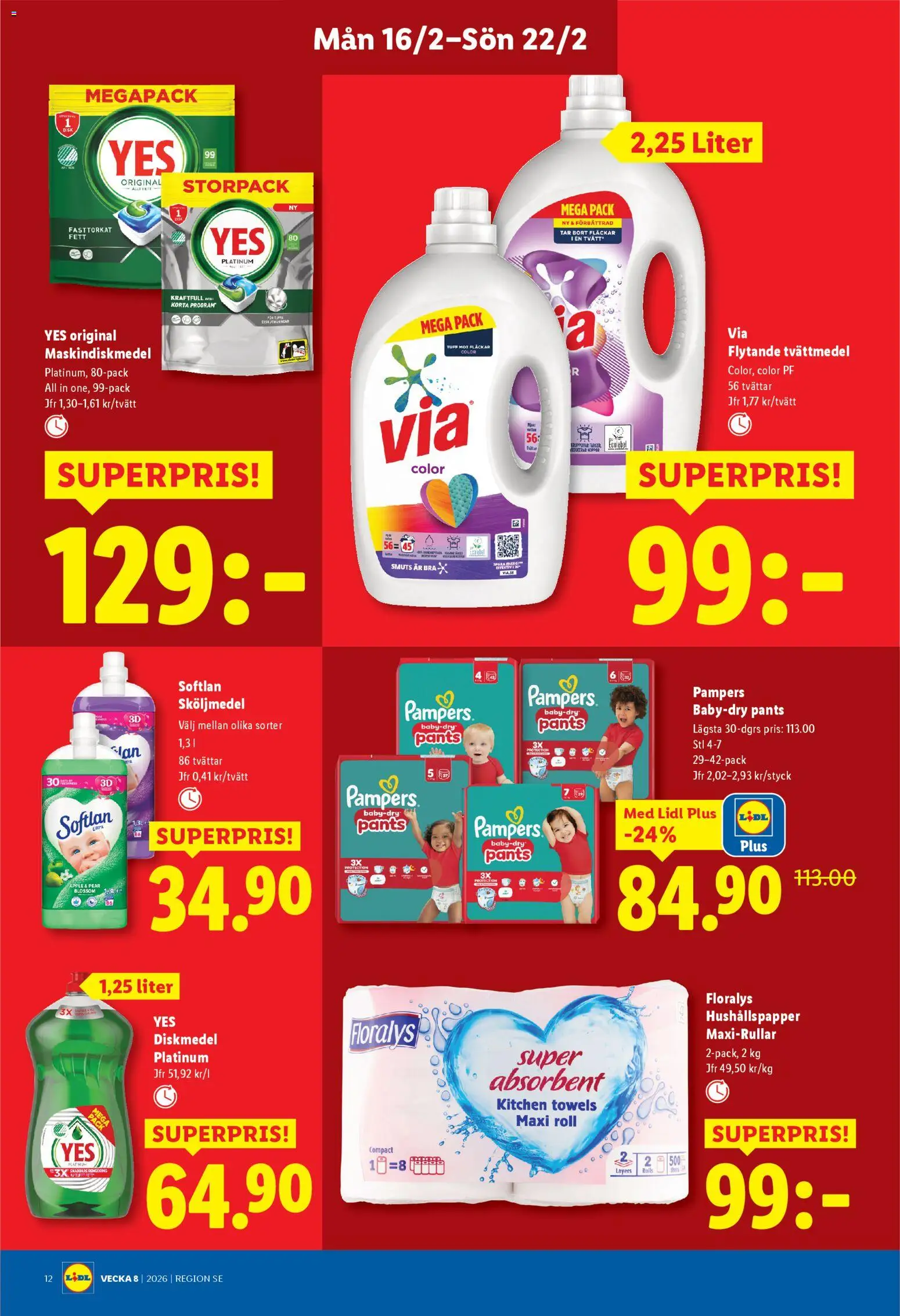 Lidl reklamblad aktuell från 16.02.2026 | Sida: 14 | Produkter: Tvättmedel, Sköljmedel, Hushållspapper, Äpple