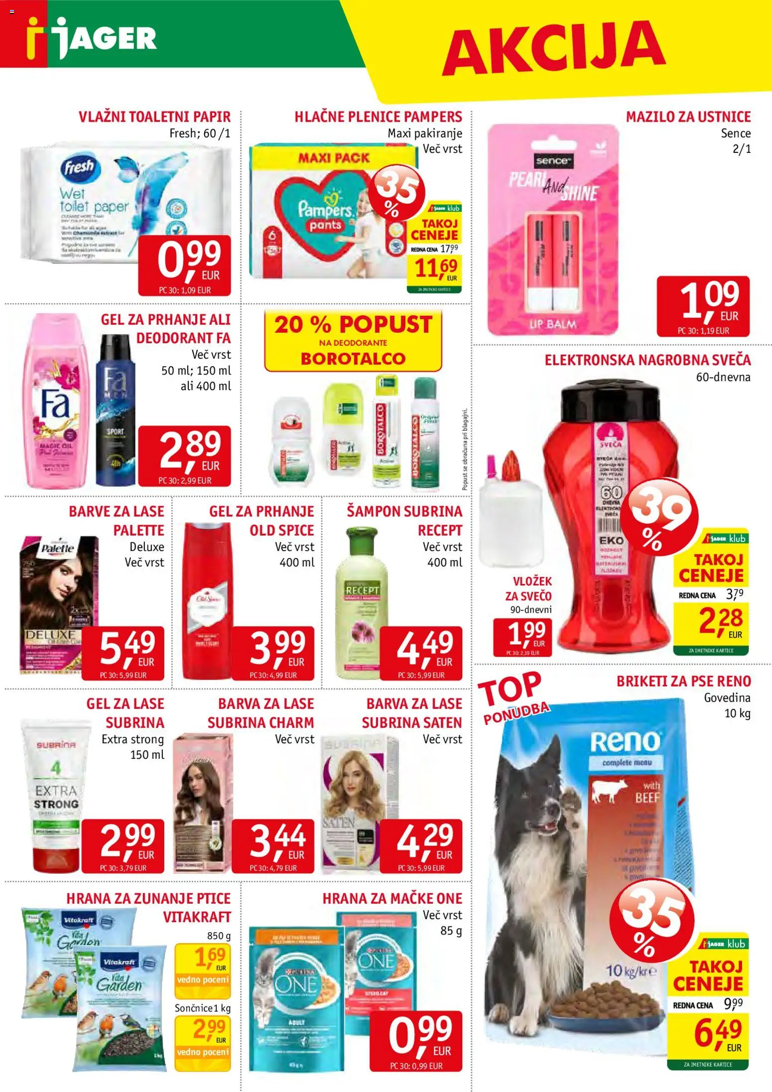 Novi Jager katalog ponudbe – veljaven od 28.01.2026 | Stran: 14 | Izdelki: Gel za prhanje, Plenice, Toaletni papir, Barva za lase