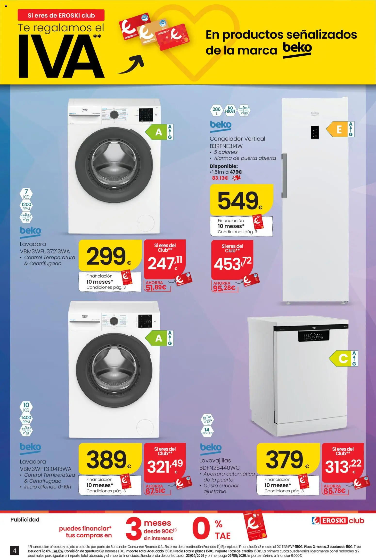 Eroski Qué tecno │ válido desde el 23.04.2026 | Página: 4 | Productos: Té, Congelador, Lavadora, Lavavajillas