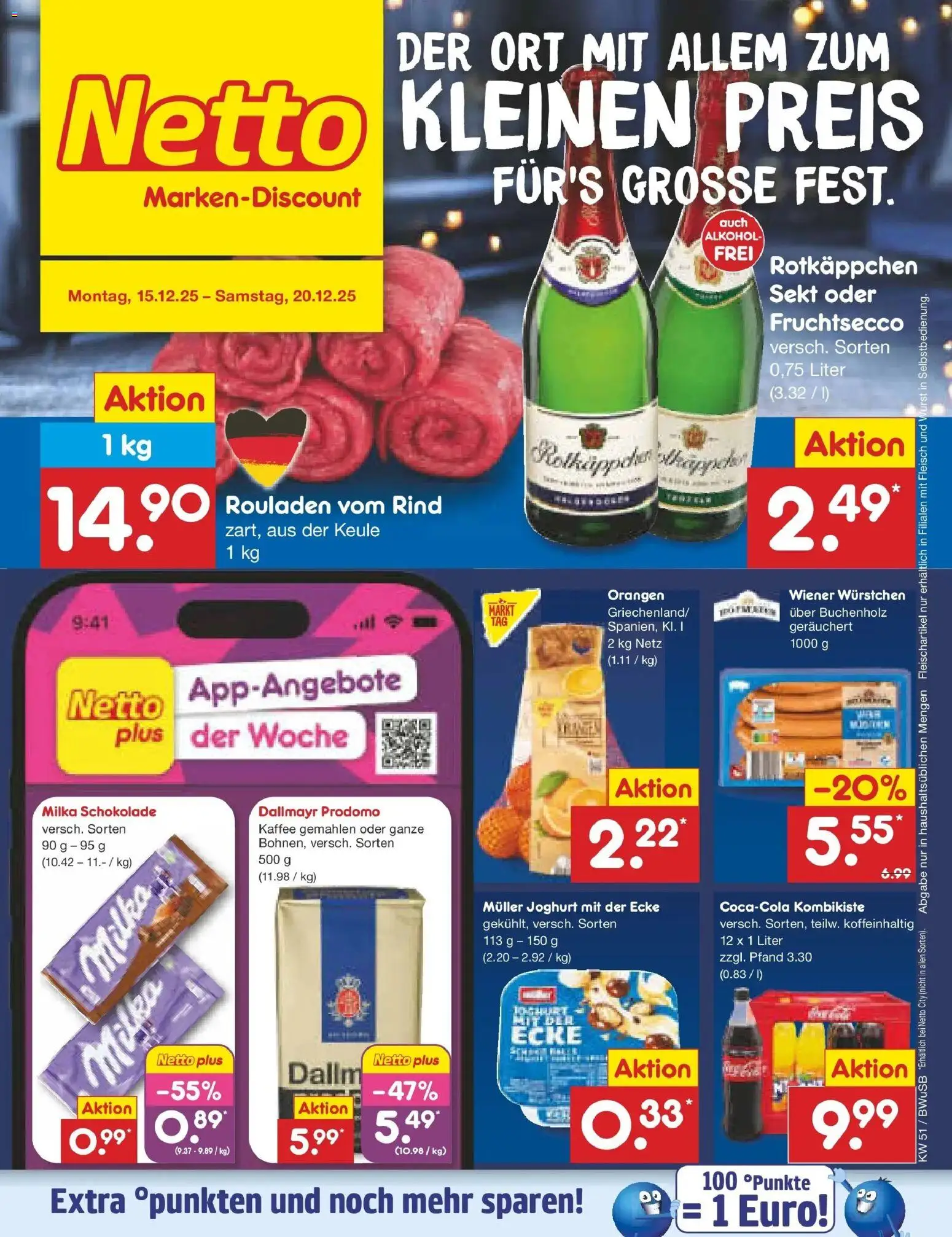 Netto Marken-Discount prospekt Stemwede-Dielingen	 – gültig ab 15.12.2025 | Seite: 1 | Produkte: Joghurt, Orangen, Milka, Rotkäppchen