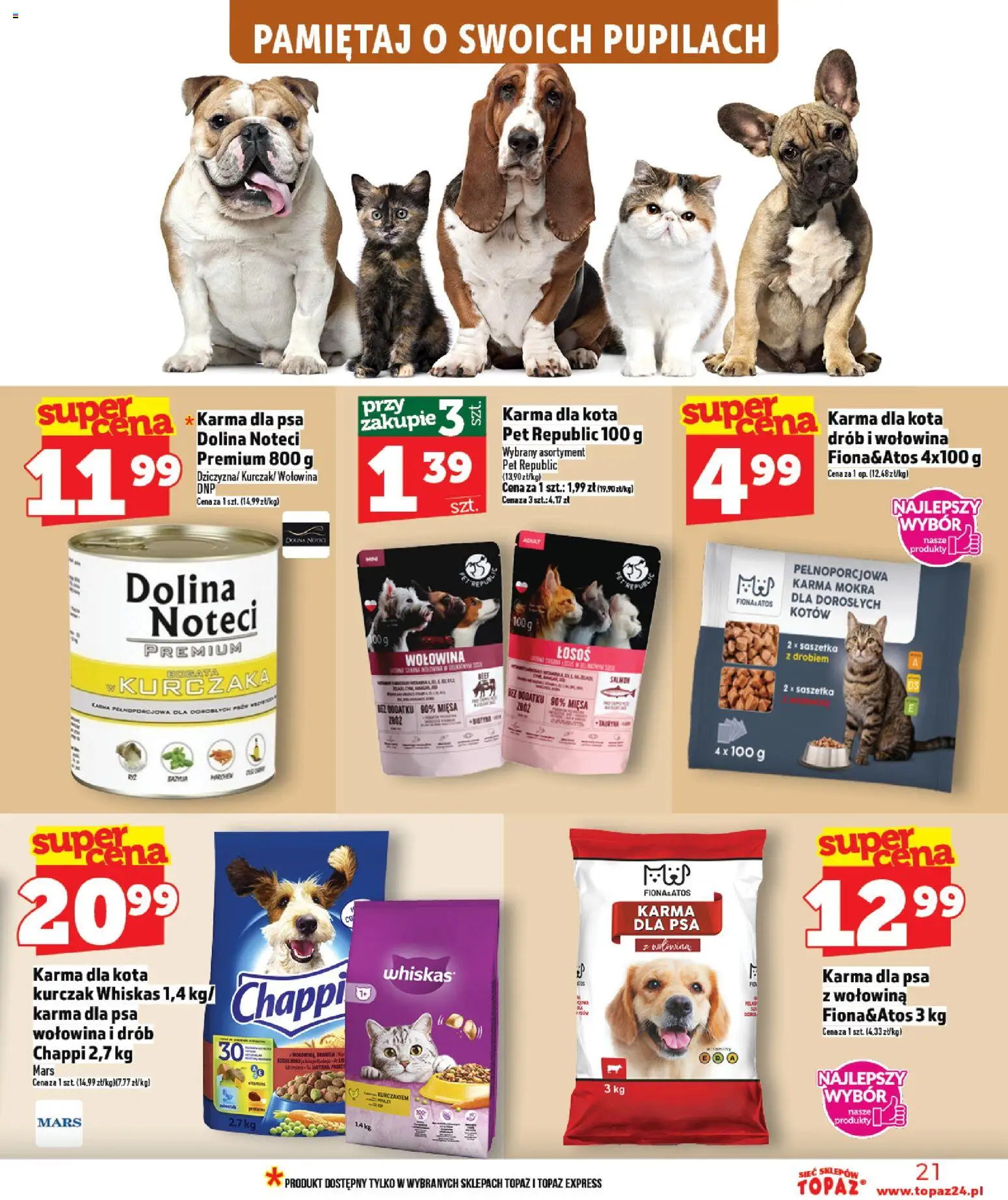 Topaz Gazetka od 22.01.2026 | Strona: 21 | Produkty: Kurczak, Łosoś, Karma dla kota, Karma dla psa