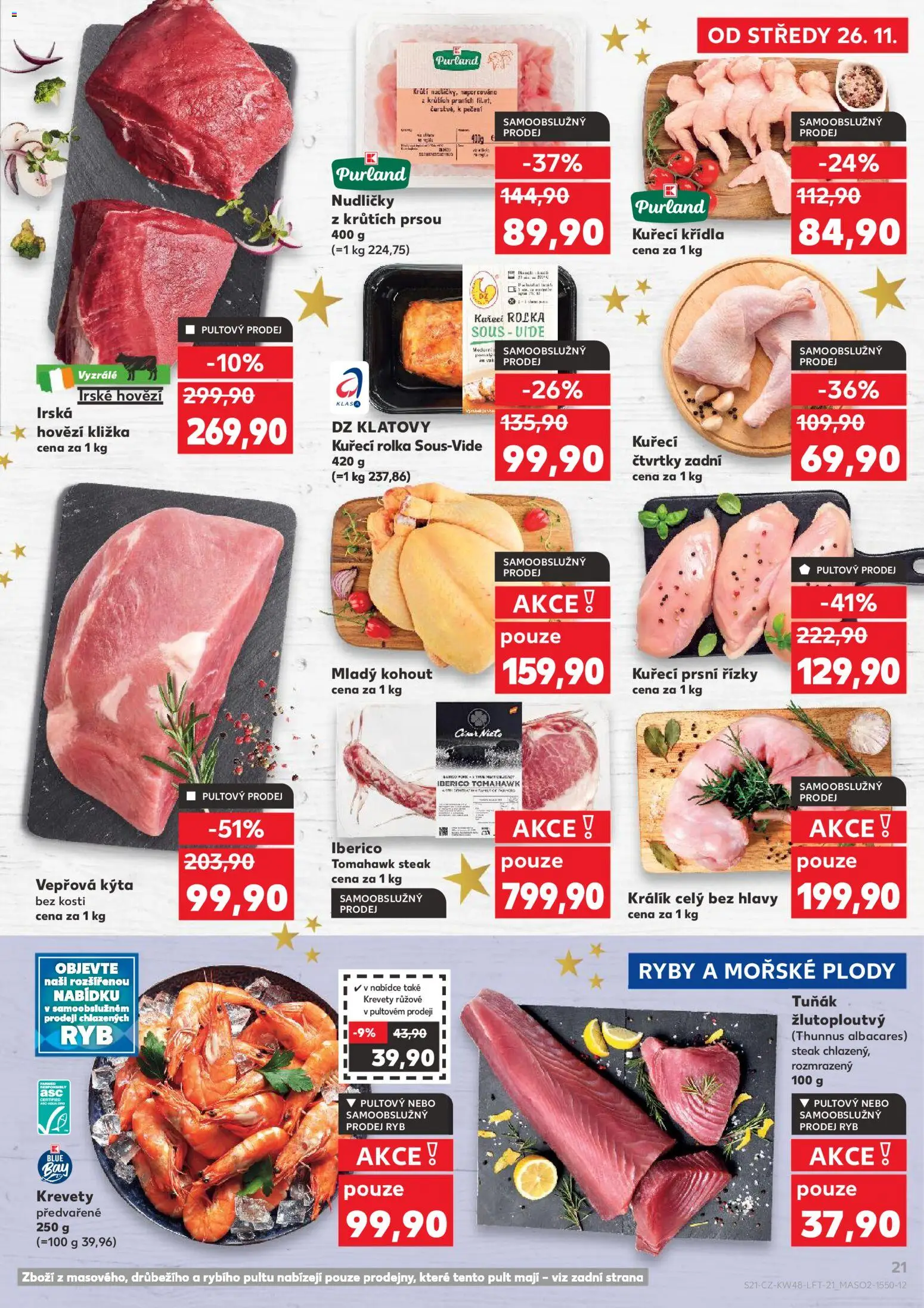 Kaufland leták - Praha 4 od 26.11.2025 | Strana: 21 | Produkty: Hovězí, Irské hovězí, Sous vide, Kuřecí Křídla