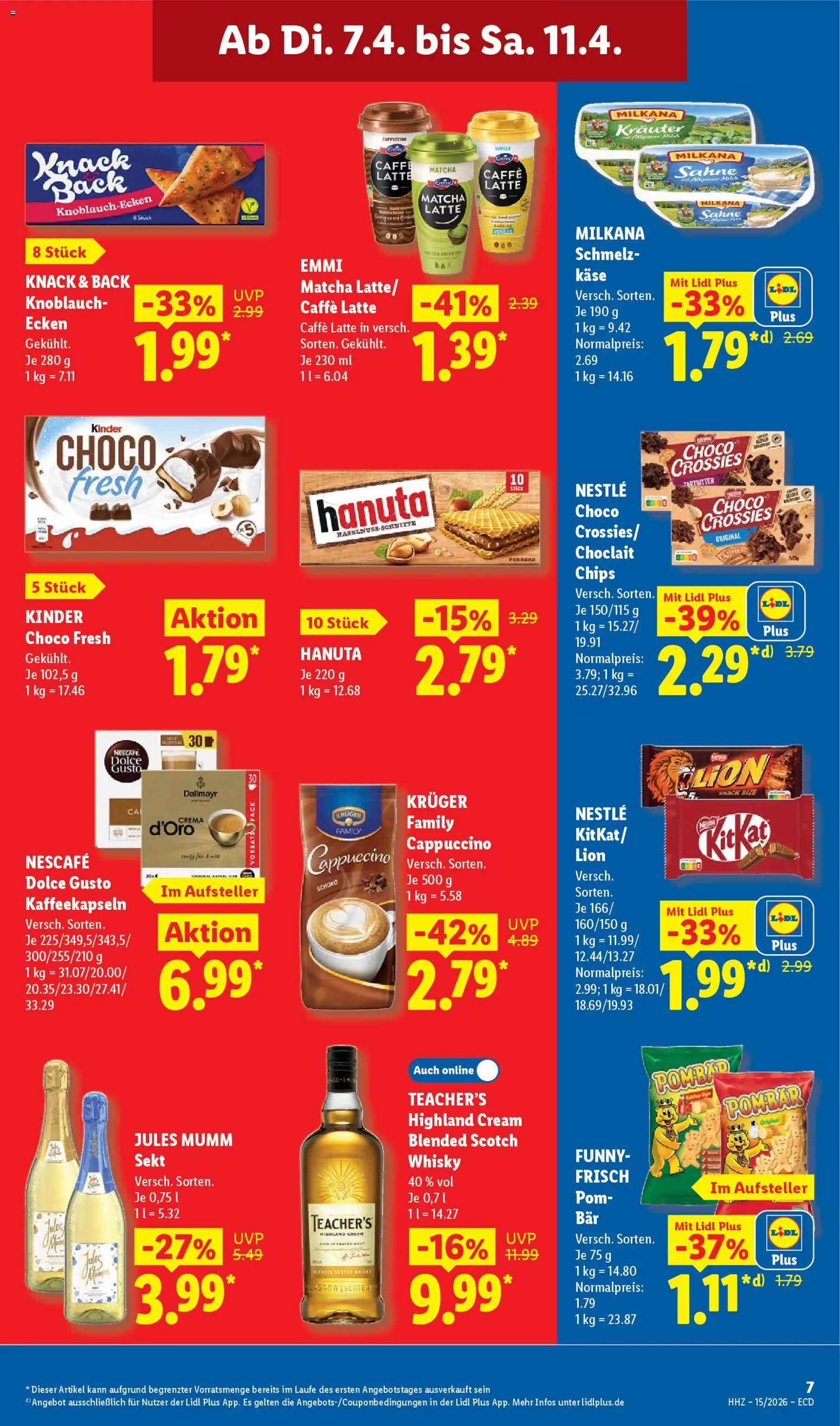 Lidl Prospekt – gültig ab 07.04.2026 | Seite: 13 | Produkte: Whisky, Milkana, Jules mumm, Dolce gusto
