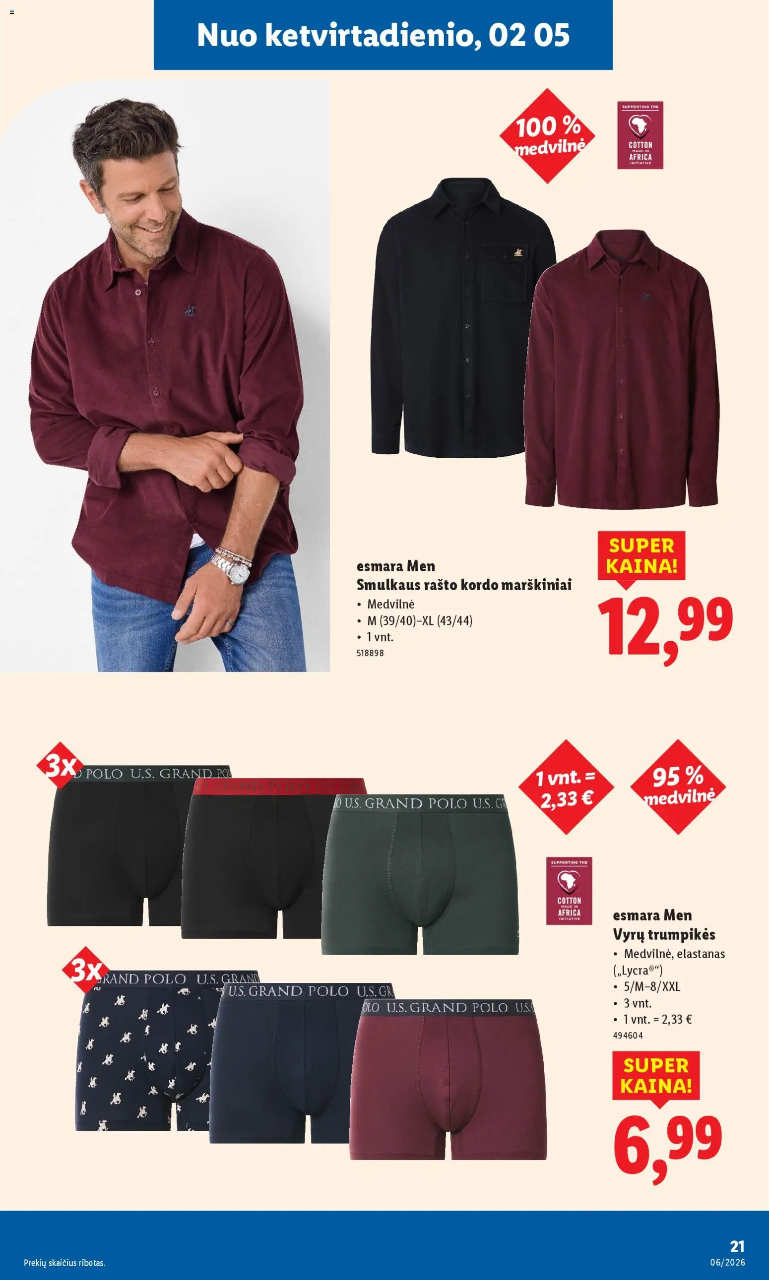 LIDL akcijos nuo 02.02.2026 | Puslapis: 21 | Prekių: Marškiniai, Trumpikės