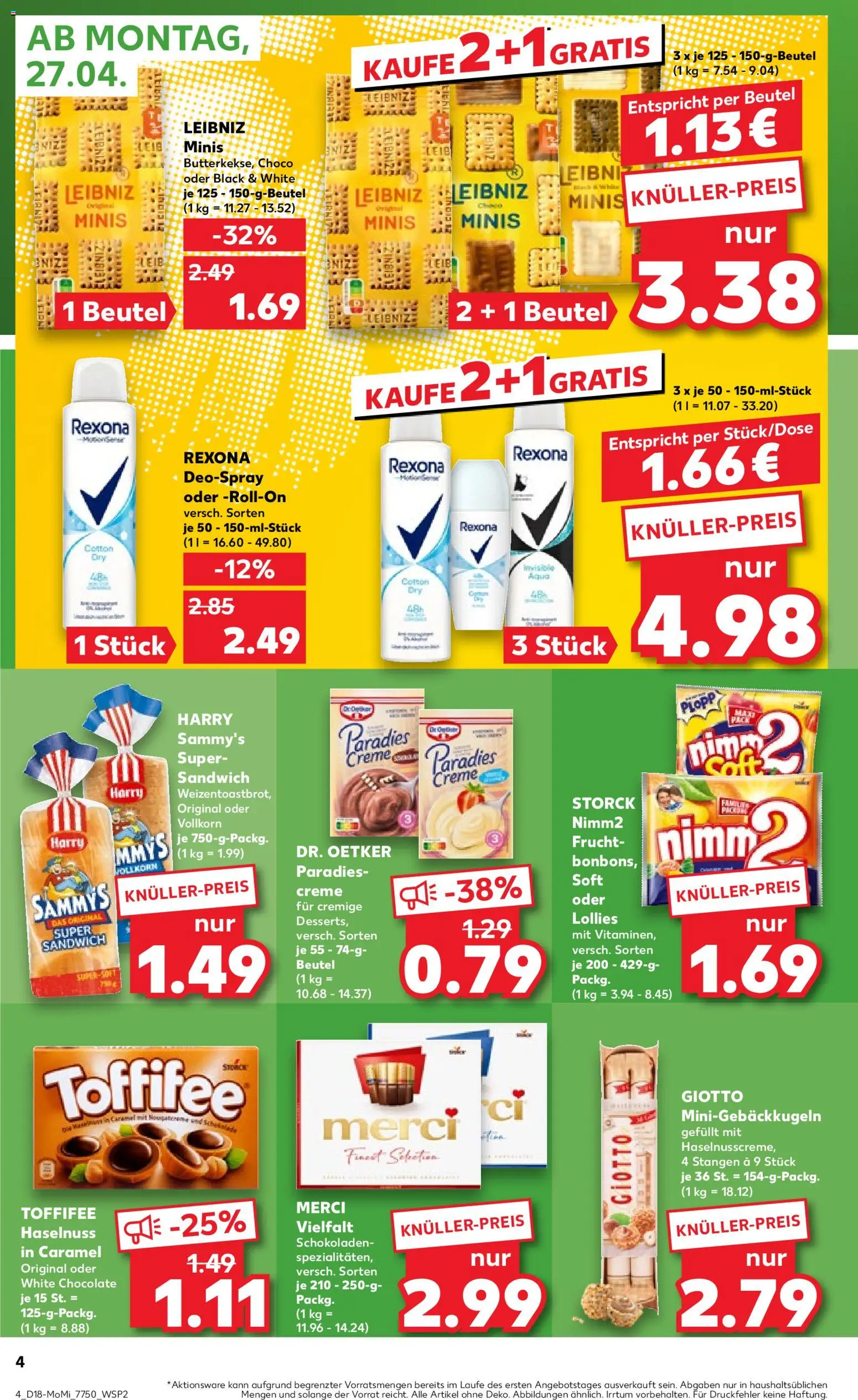 Kaufland Prospekt Köln	 – gültig ab 27.04.2026 | Seite: 4 | Produkte: Creme, Deodorant, Deospray, Toffifee