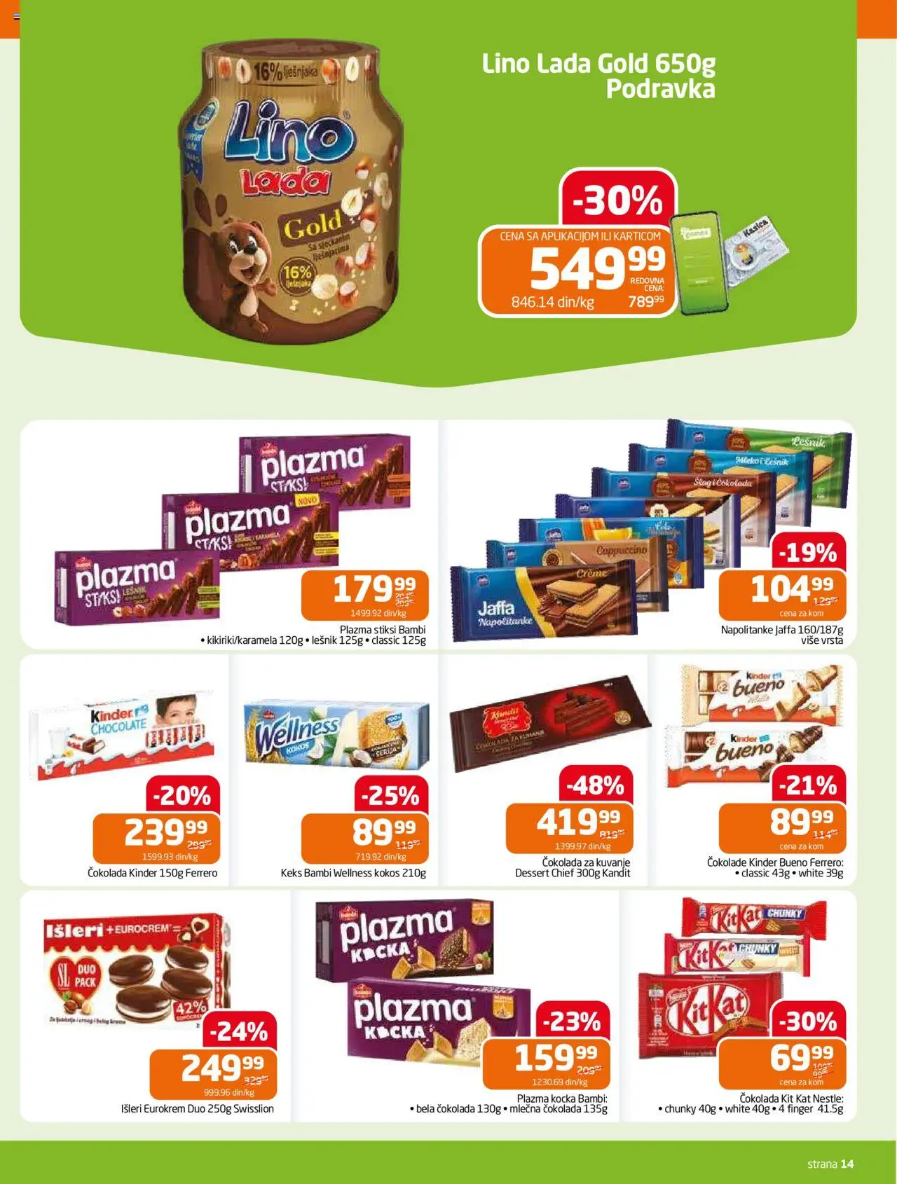 Gomex katalog - važi od 02.07.2025 | Strana: 14 | Proizvode: Plazma, Lino lada, Čokolada, Ferrero