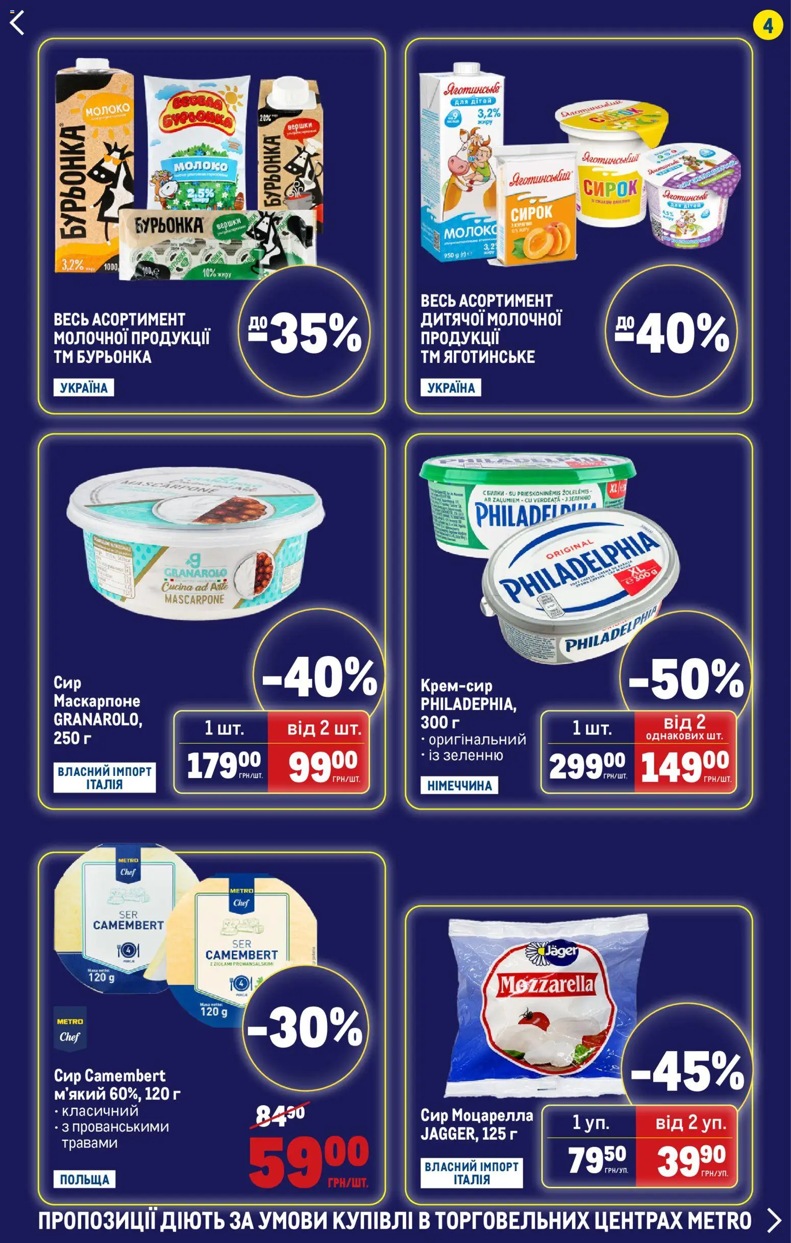 Metro Kаталог - дійснийкції з 27.11.2025 | Сторінка: 4 | Товари: Вершки, Сир, Молоко