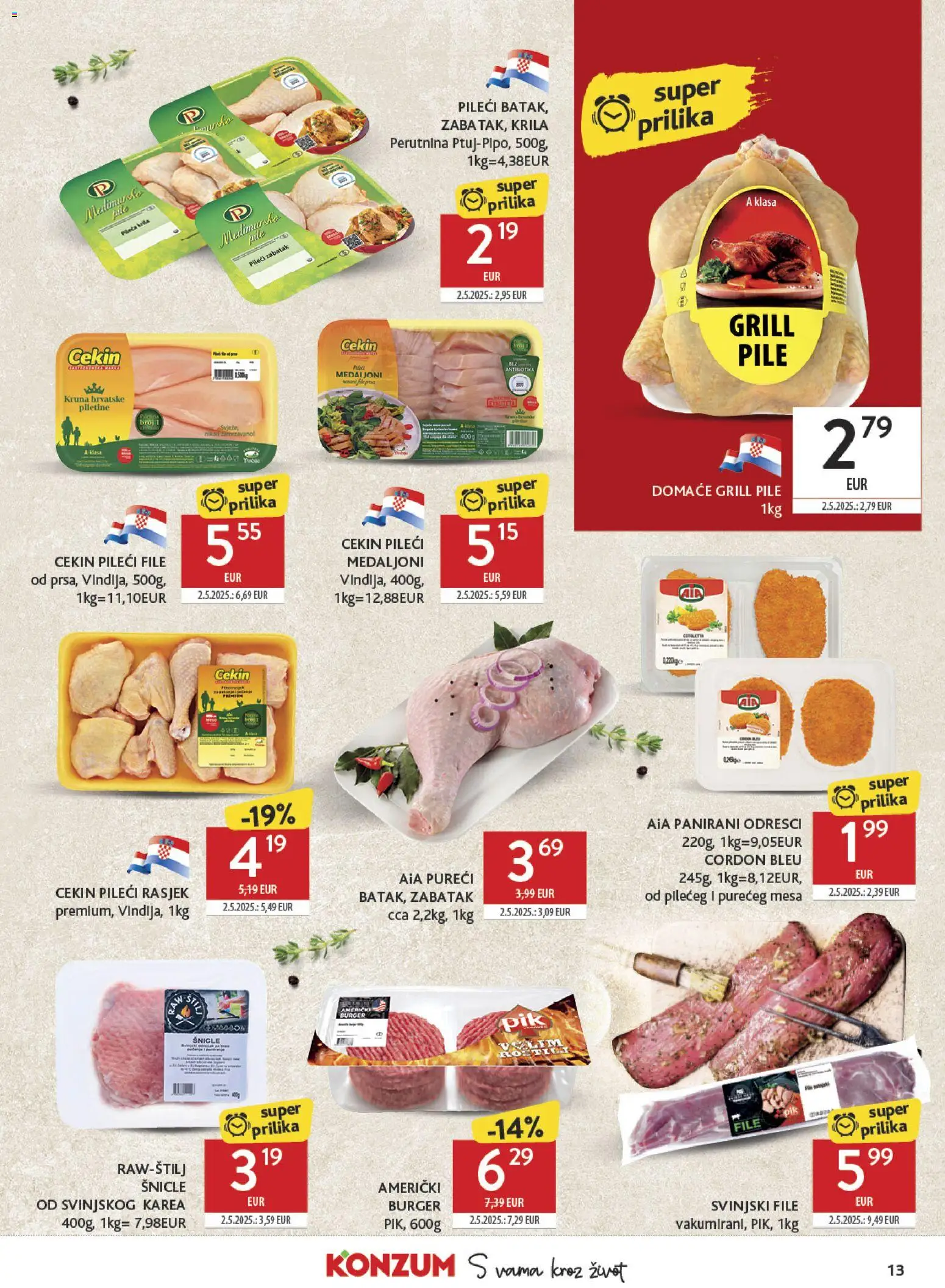 Konzum HR akciós ujság - amely érvényes a következő dátumtól: 04.03.2026 | Oldal: 13 | Termékek: Cordon bleu, Grill
