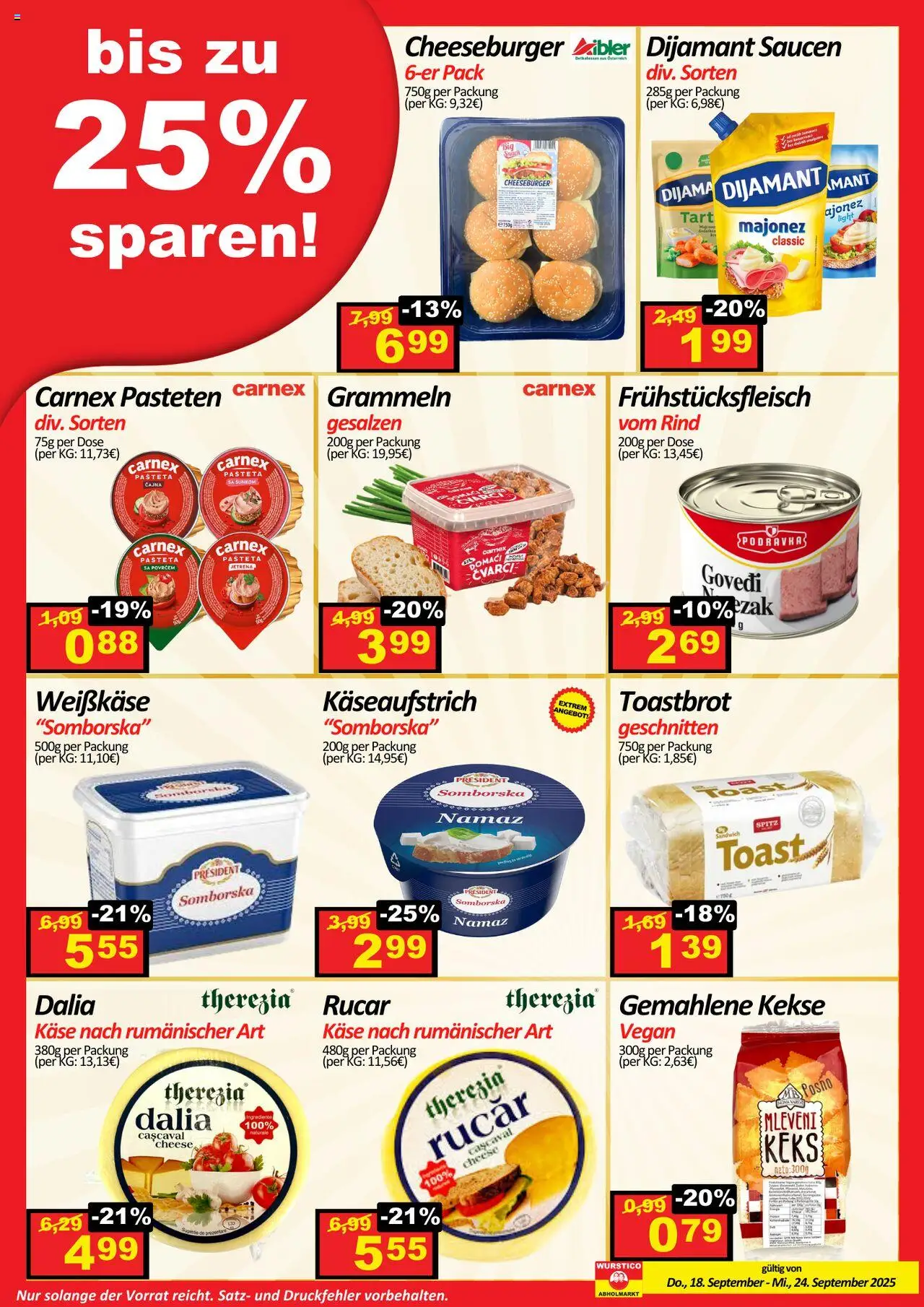 Wurstico Abholmarkt Flugblatt gültig ab 18.09.2025 | Seite: 3 | Produkte: Kekse, Käse