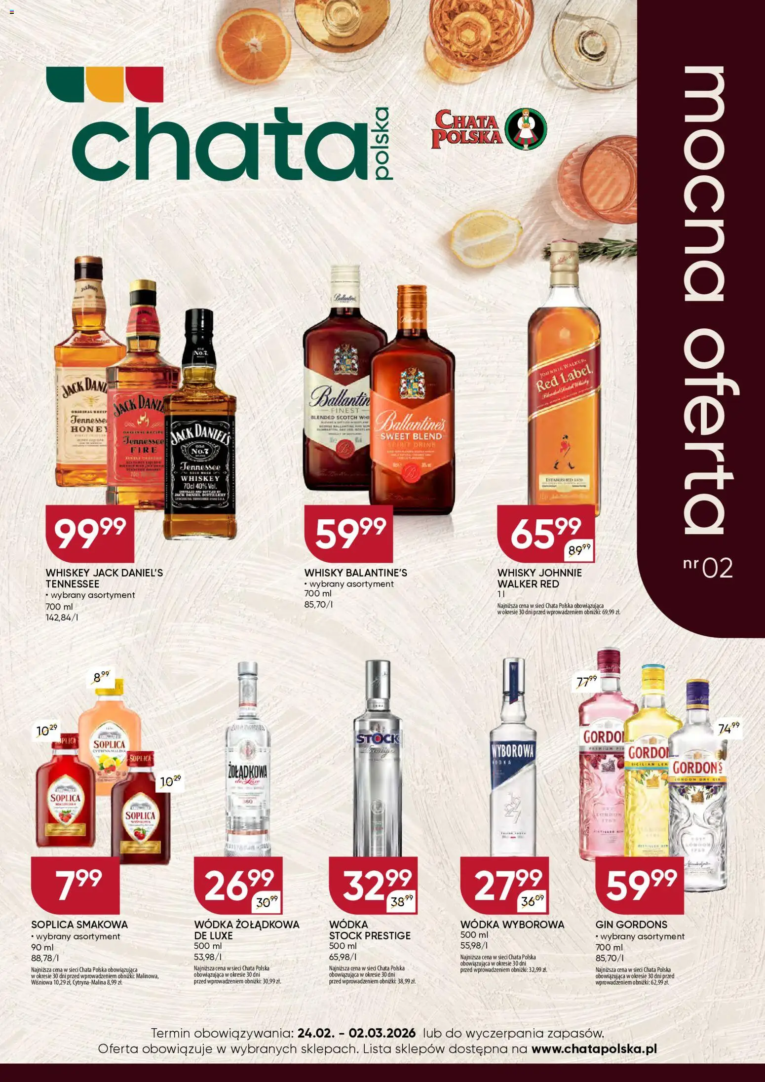 Chata Polska Gazetka - Mocna Oferta od 24.02.2026 | Strona: 1 | Produkty: Wódka Stock, Jack Daniel's, Gin, Wódka
