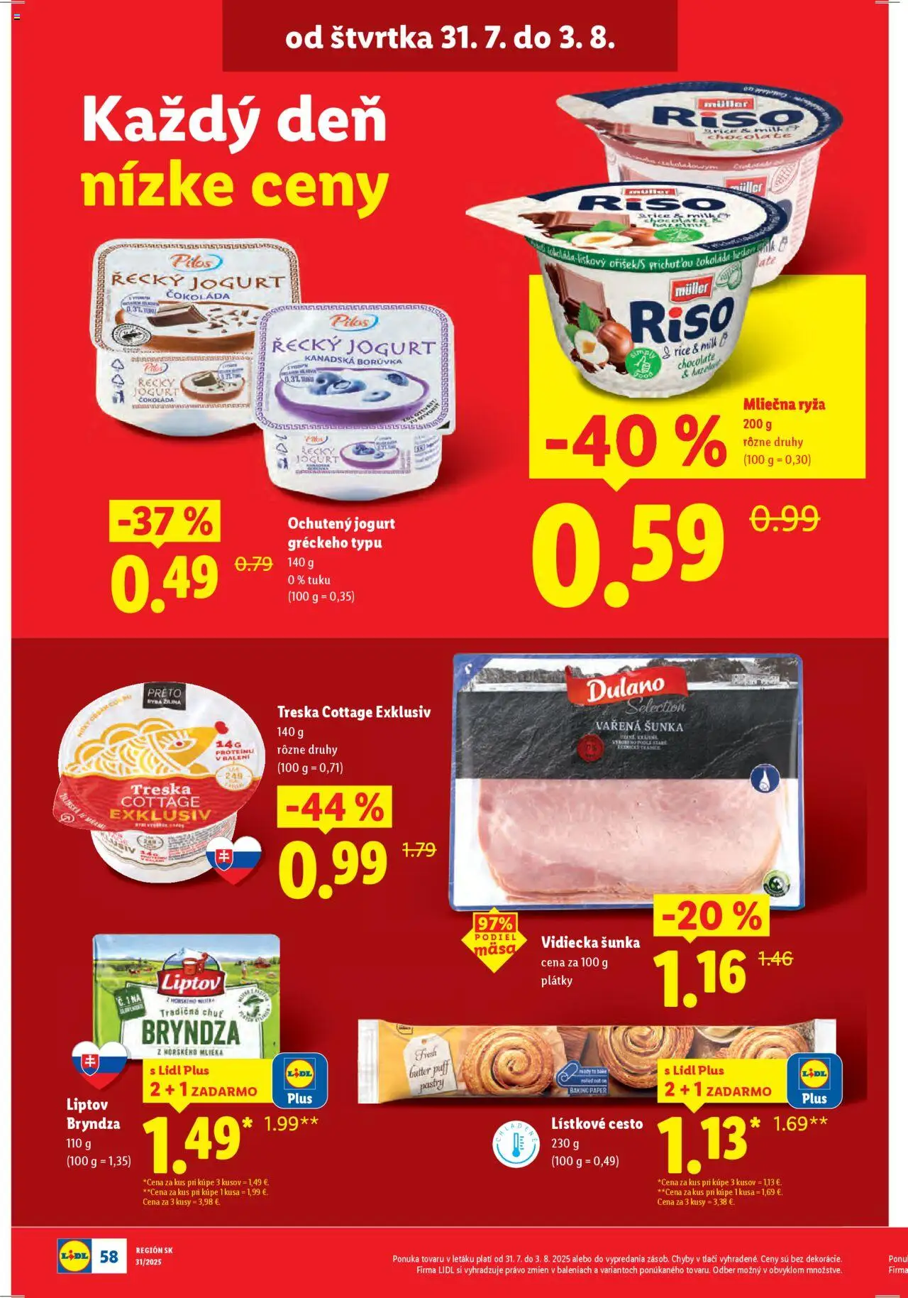 Lidl leták │ platný od 28.07.2025 | Strana: 56 | Produkty: Šunka, Ryža, Čokoláda, Lístkové cesto