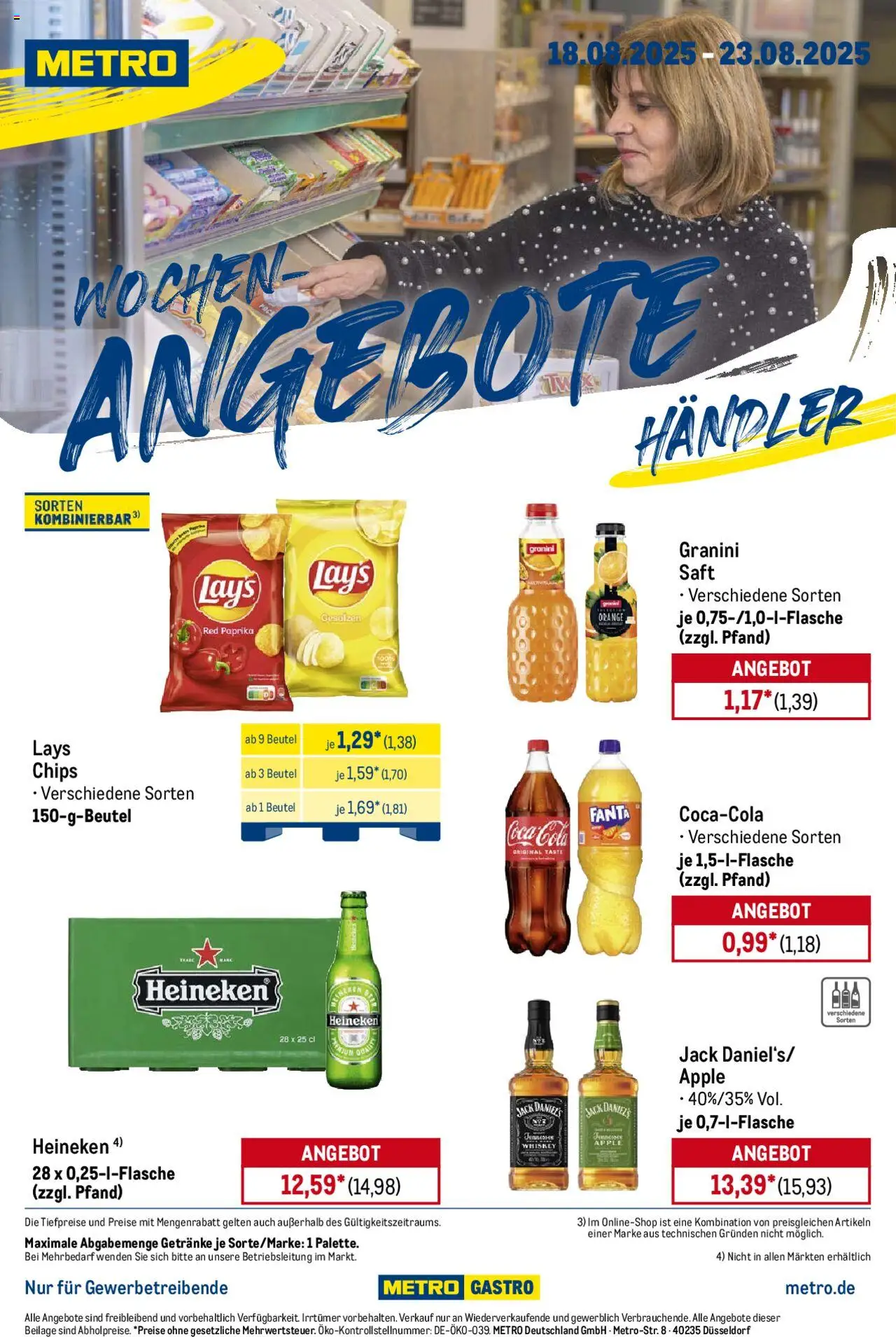 Metro Wochen-Angebote Händler - gültig ab dem 18.08.2025 | Seite: 1 | Produkte: Fanta, Heineken, Paprika, Whiskey