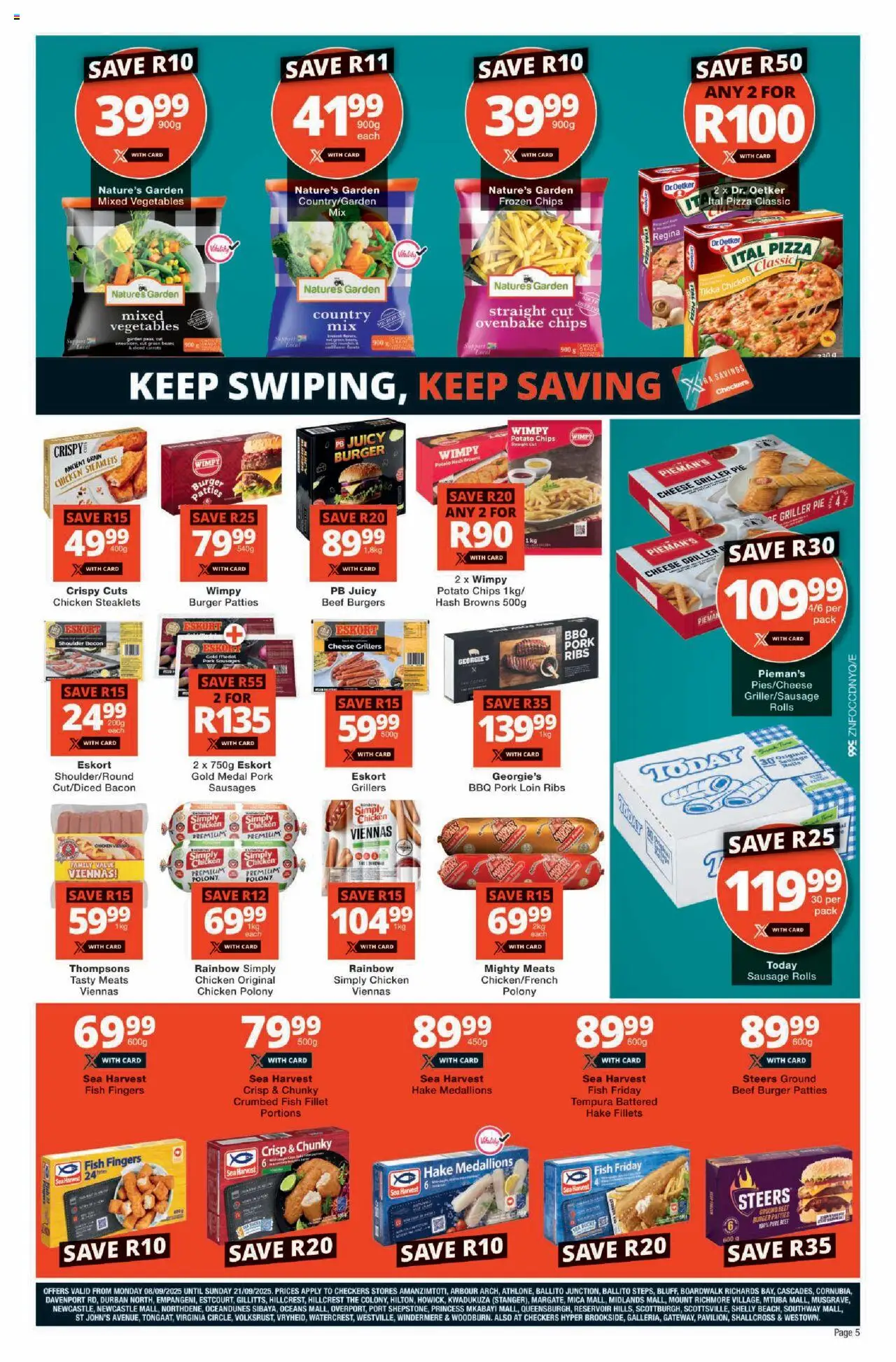New Checkers catalogue – valid from 08.09.2025 | Page: 5 | Products: Ribs, Chicken, Burgers, Vegetables