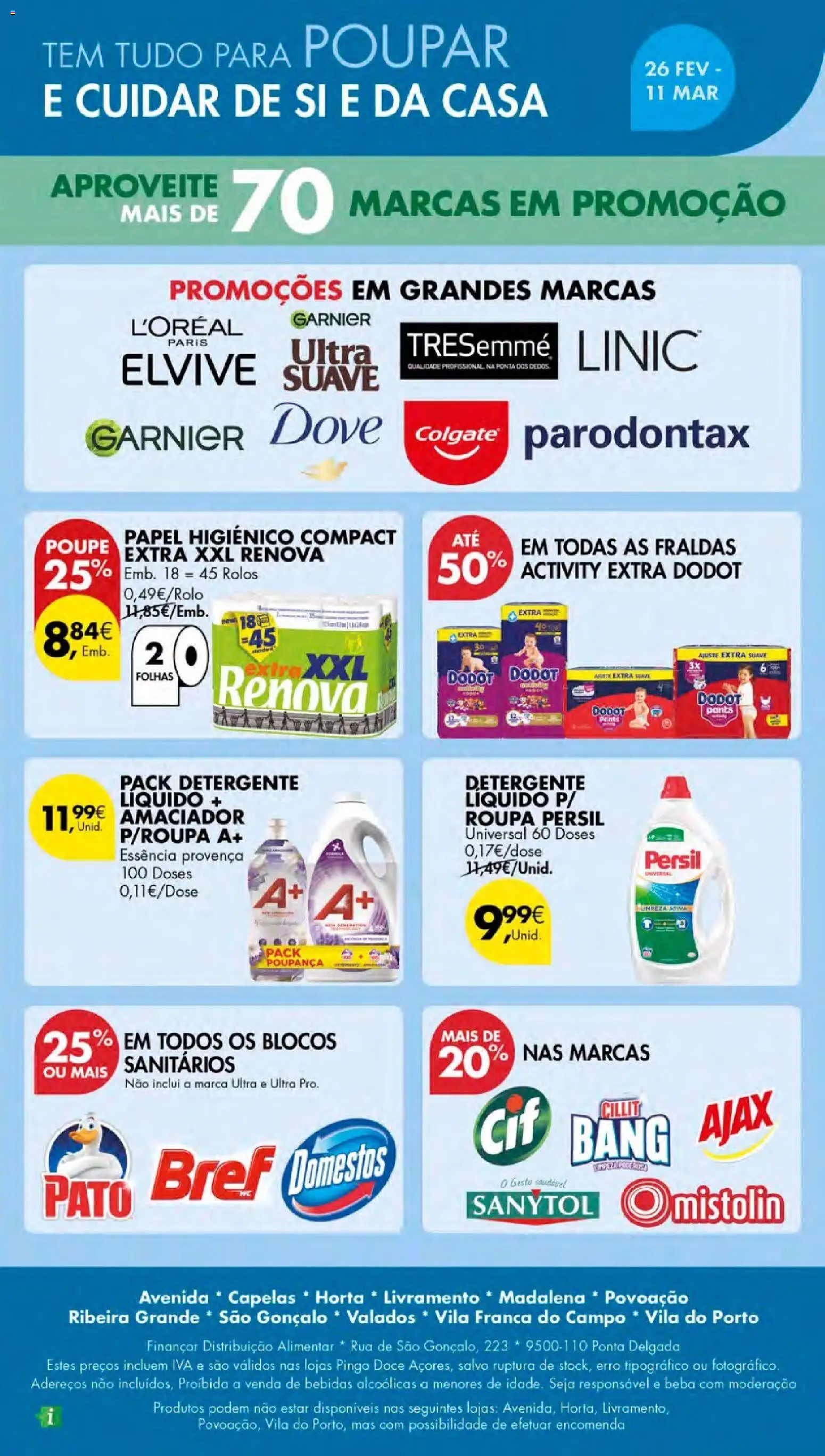 Pingo Doce - Cuidados Pessoais e para o Lar Açores │ válido de 26.02.2026 | Página: 28 | Produtos: Papel higiénico, Fraldas, Detergente, Persil