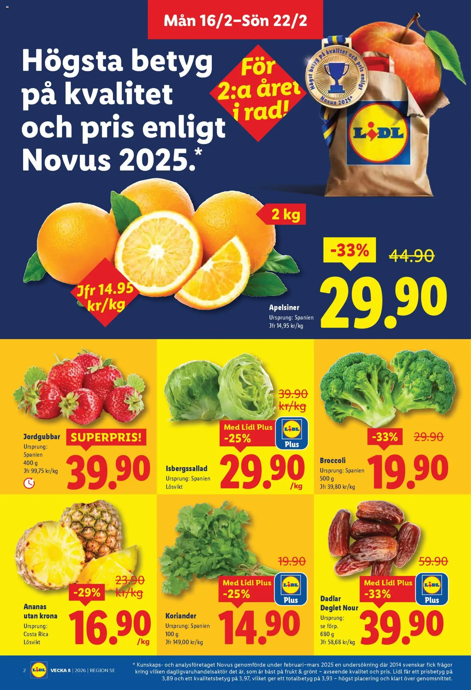 Lidl reklamblad aktuell från 16.02.2026 | Sida: 2 | Produkter: Apelsiner, Jordgubbar, Broccoli, Koriander