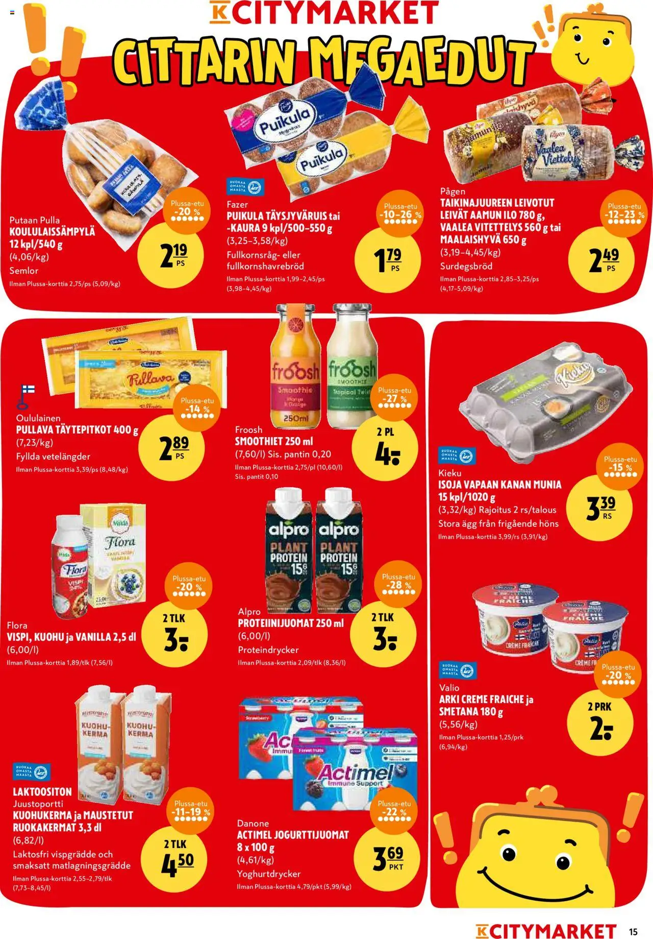 K-Citymarket tarjoukset – voimassa 15.09.2025 alkaen | Sivu: 15 | Tuotteet: Kaura, Smetana, Kerma, Pulla