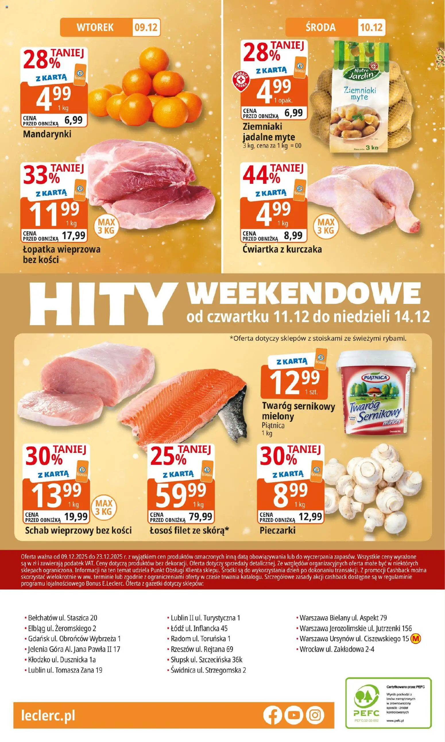 E.Leclerc Gazetka - Warszawa Jerozolimskie od 09.12.2025 | Strona: 32 | Produkty: Schab wieprzowy, Łopatka wieprzowa, Mandarynki, Twaróg