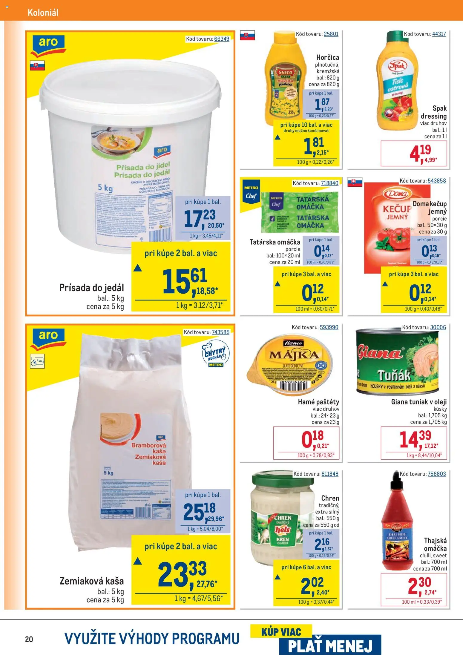 Nové Metro akcie – leták je platný od 02.01.2026 | Strana: 20 | Produkty: Chren, Tuniak, Tatárska omáčka, Omáčka