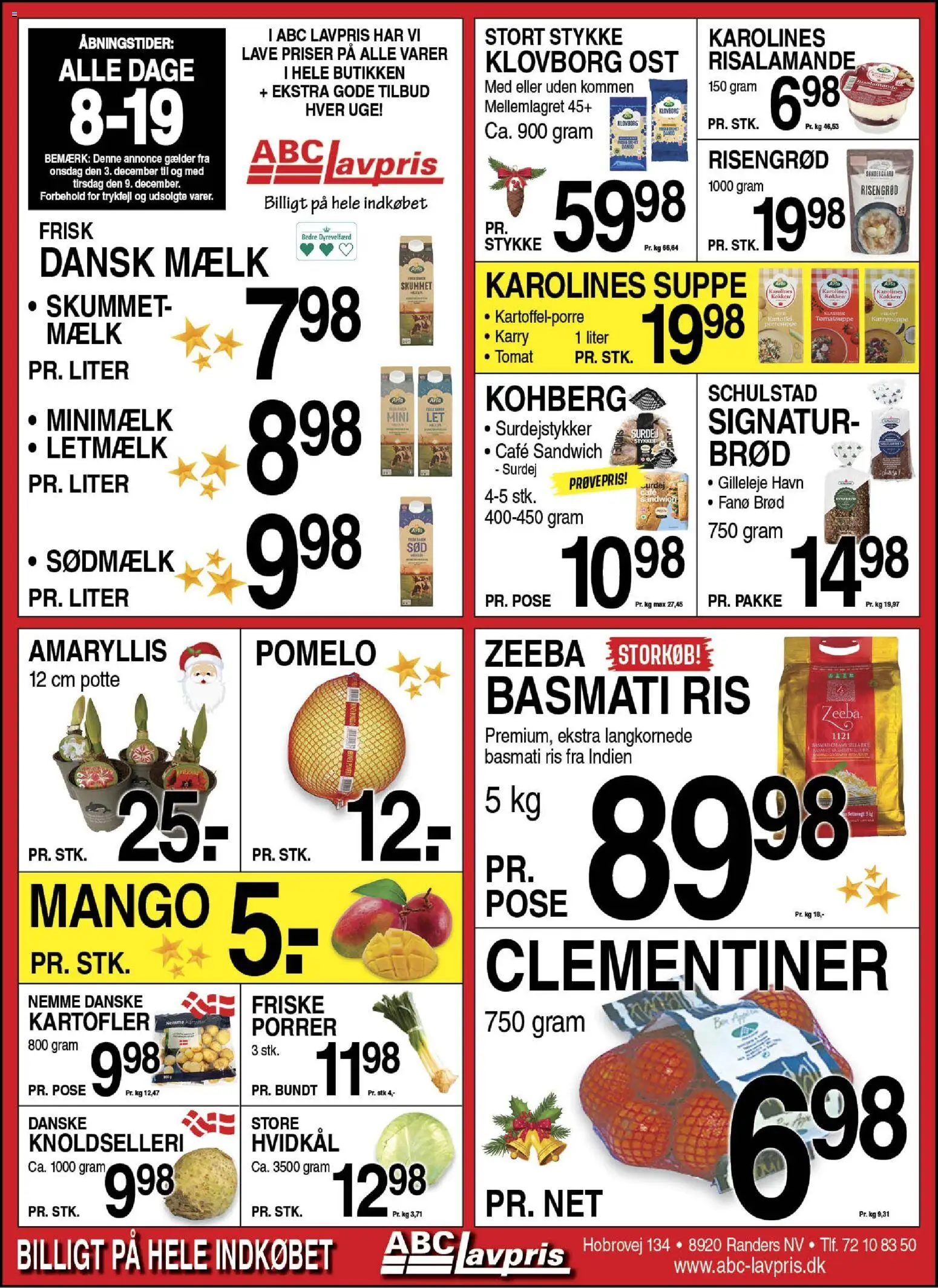 Abc Lavpris tilbudsavis – gyldig fra 03.12.2025 | Side: 1 | Produkter: Karry, Ris, Kartofler, Hvidkål
